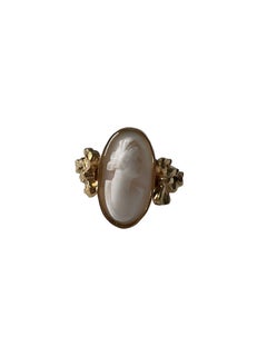 Restored Victorian Angel Skin Cameo French Ribbon Ring in 16K Gold over Silver