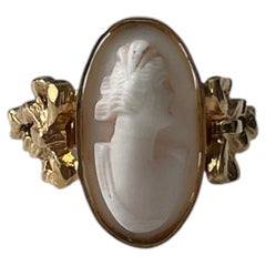 Restored Victorian Angel Skin Cameo French Ribbon Ring in 16K Gold over Silver