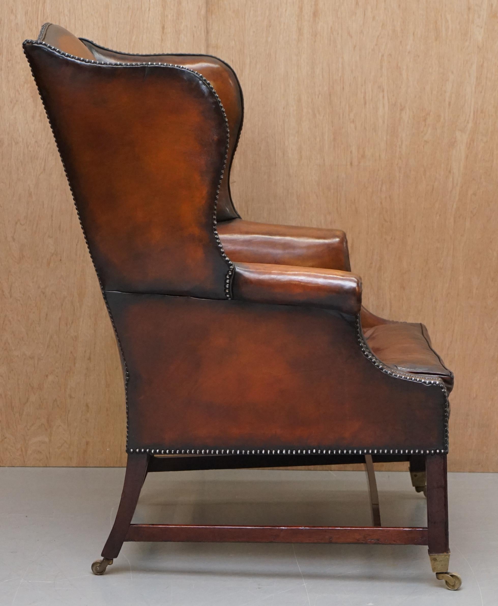 Restored Victorian Brown Leather Chesterfield Chippendale Wingback Armchair 4