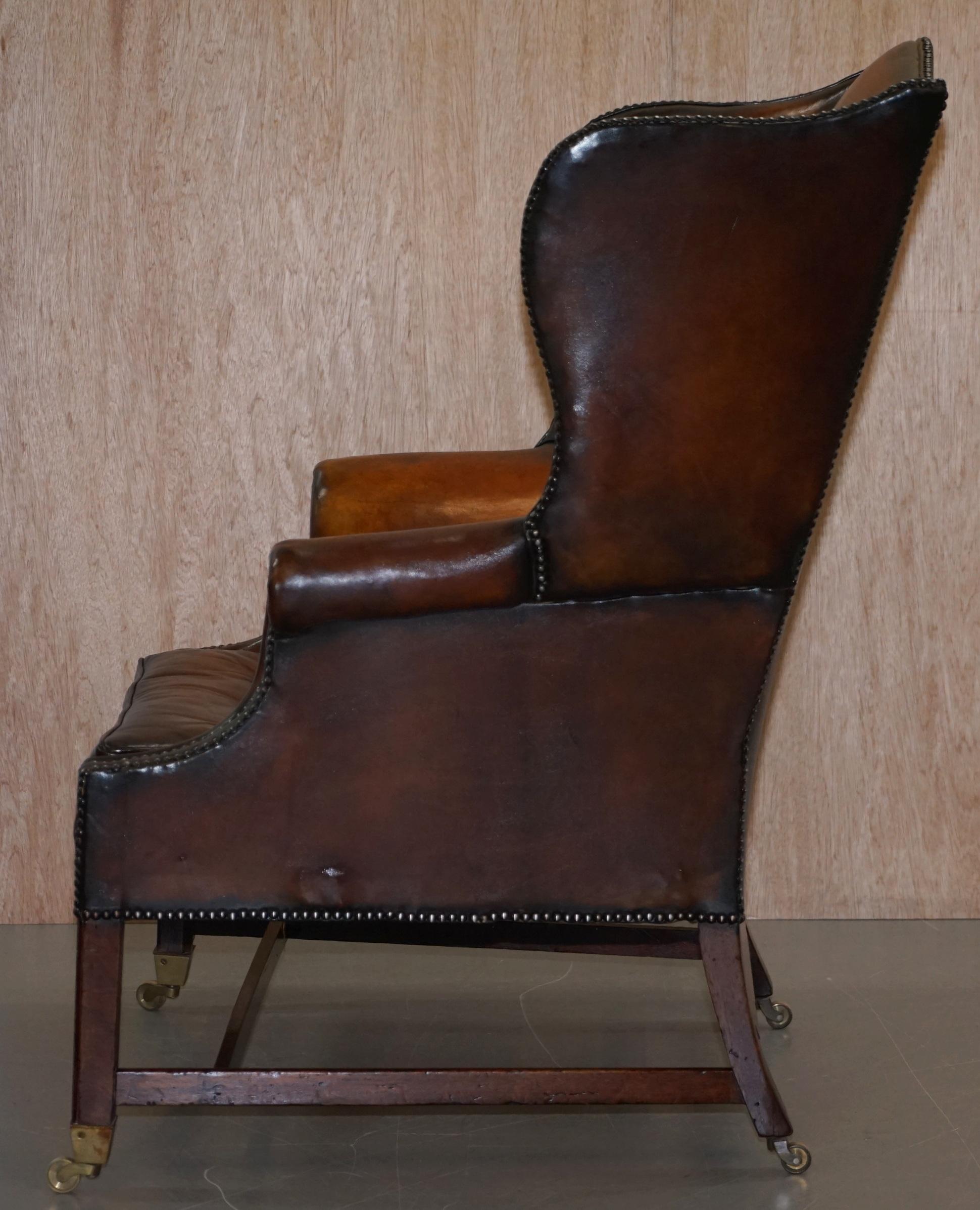 Restored Victorian Brown Leather Chesterfield Chippendale Wingback Armchair 8