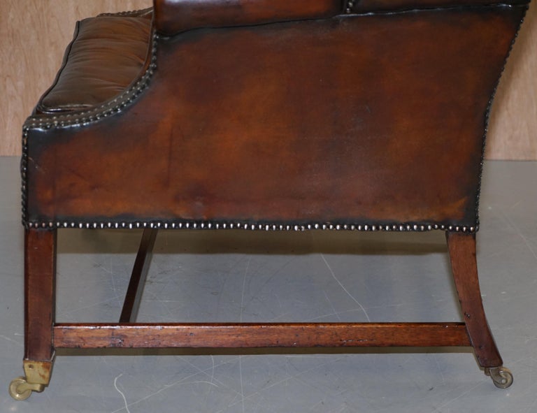 Restored Victorian Brown Leather Chesterfield Chippendale Wingback Armchair 14
