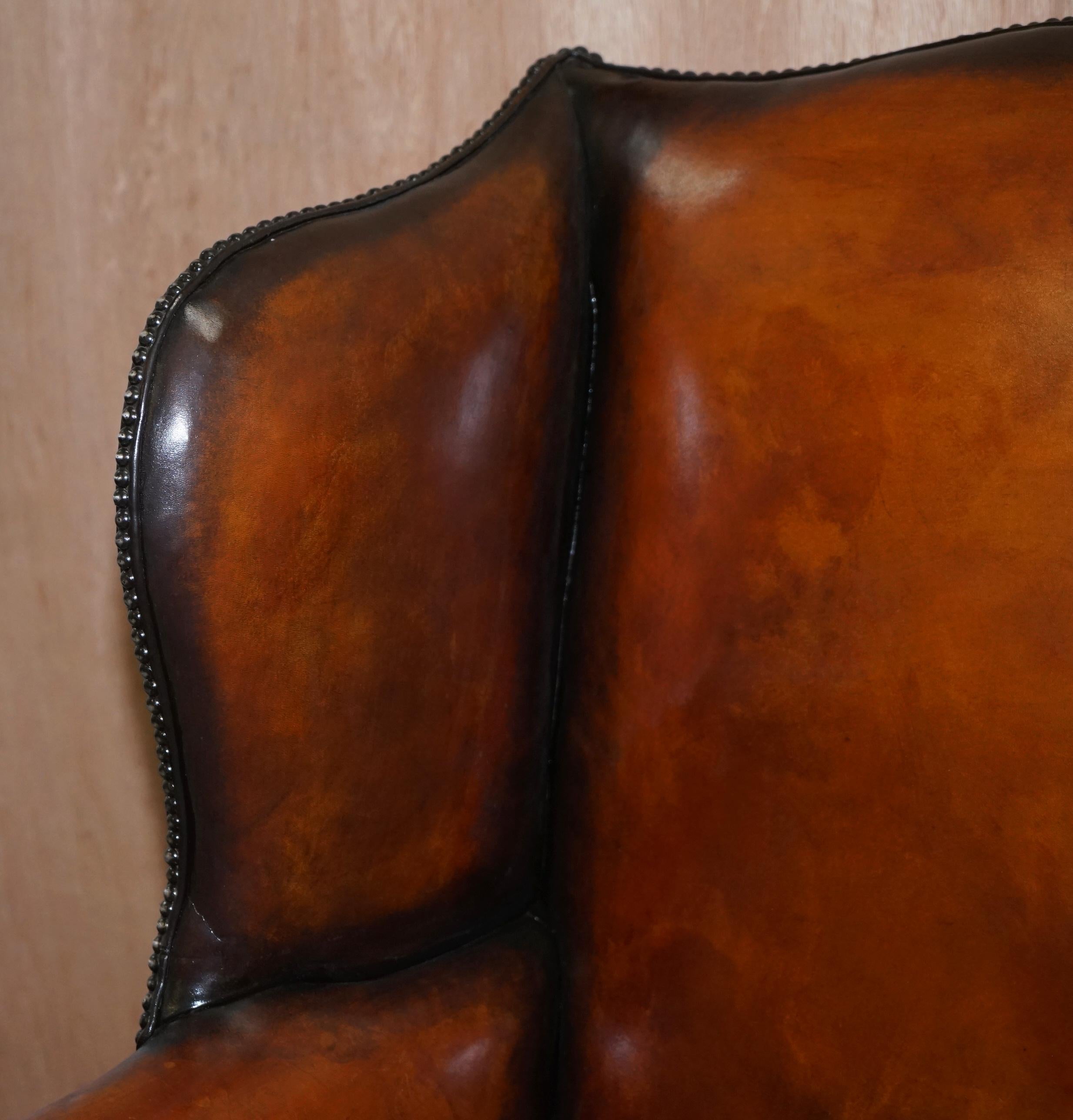 Hand-Crafted Restored Victorian Brown Leather Chesterfield Chippendale Wingback Armchair