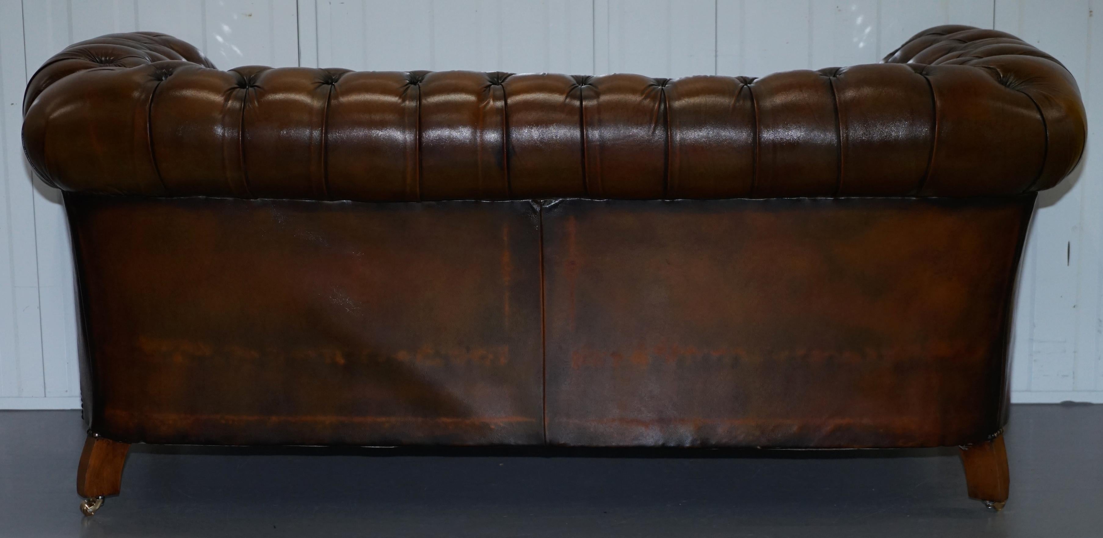 Restored Victorian Brown Leather Chesterfield Club Armchair Drop Arm Sofa Suite 10