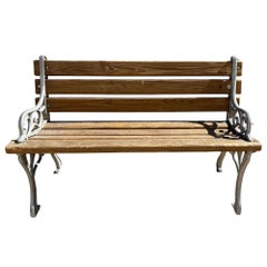 Restored Victorian Cast Iron & Wooden Lath Garden Bench w/ Vine Leaf Detail