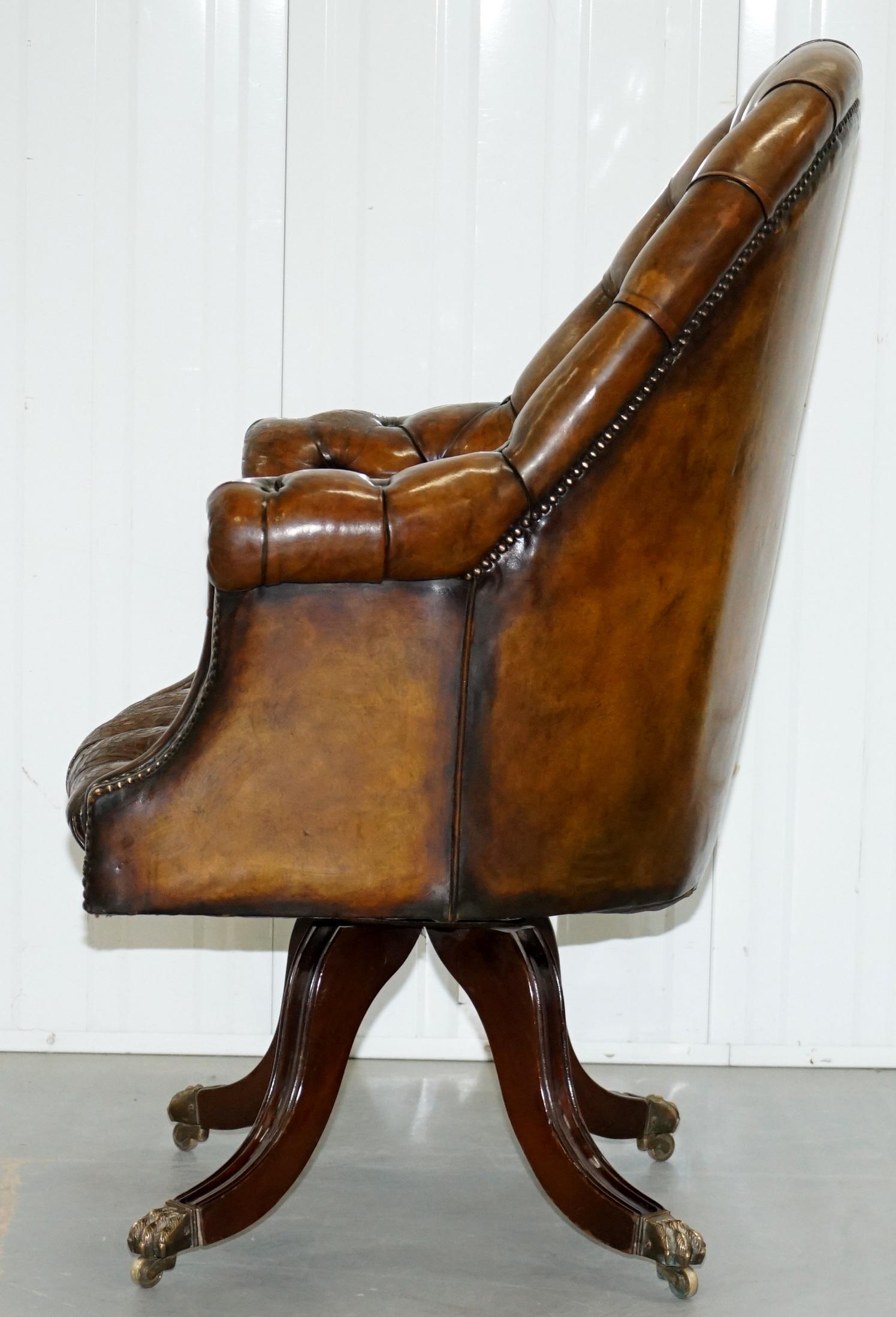 Restored Victorian Chesterfield Barrel Brown Leather Directors Captains Chair 9