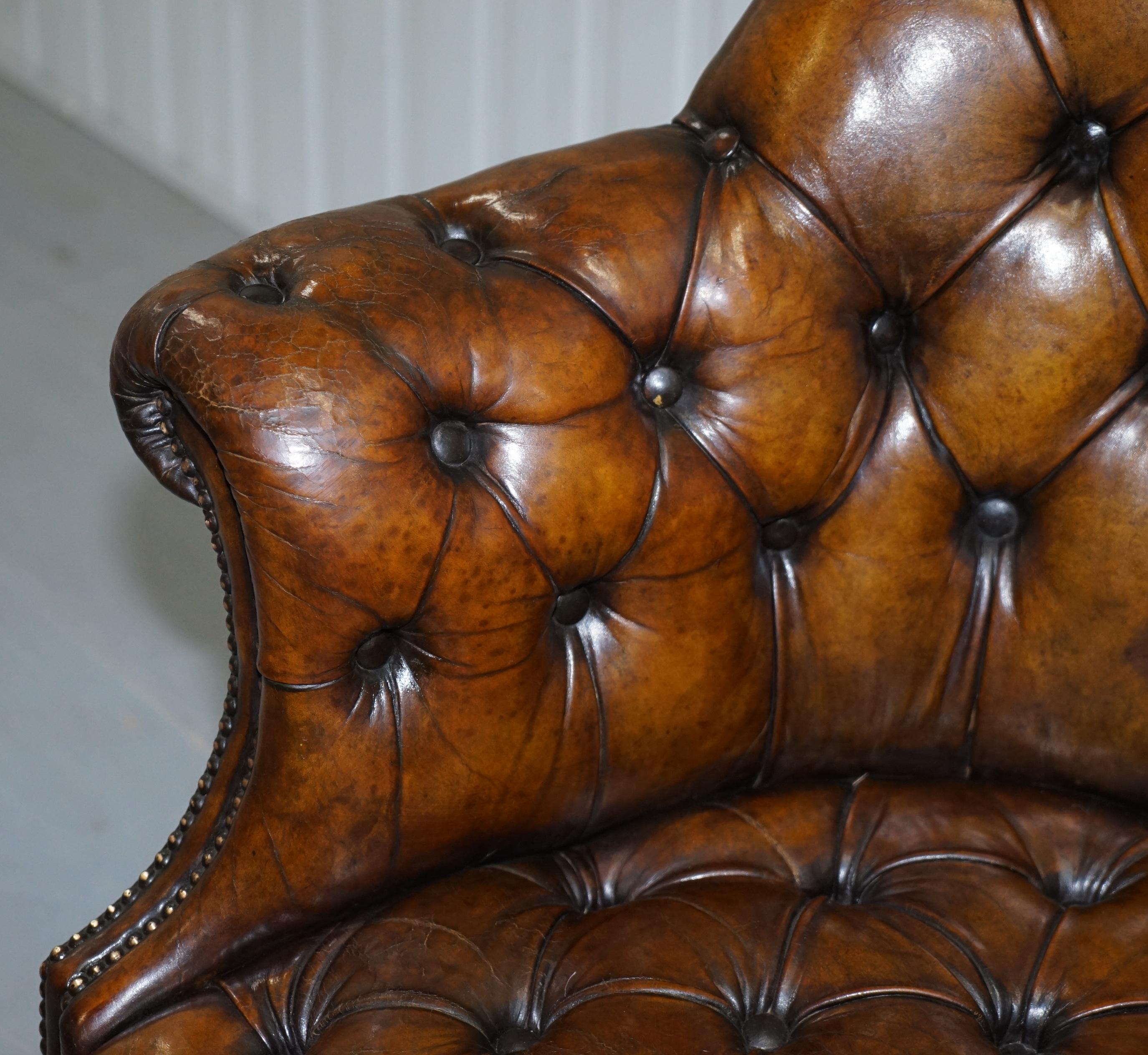 Hand-Crafted Restored Victorian Chesterfield Barrel Brown Leather Directors Captains Chair