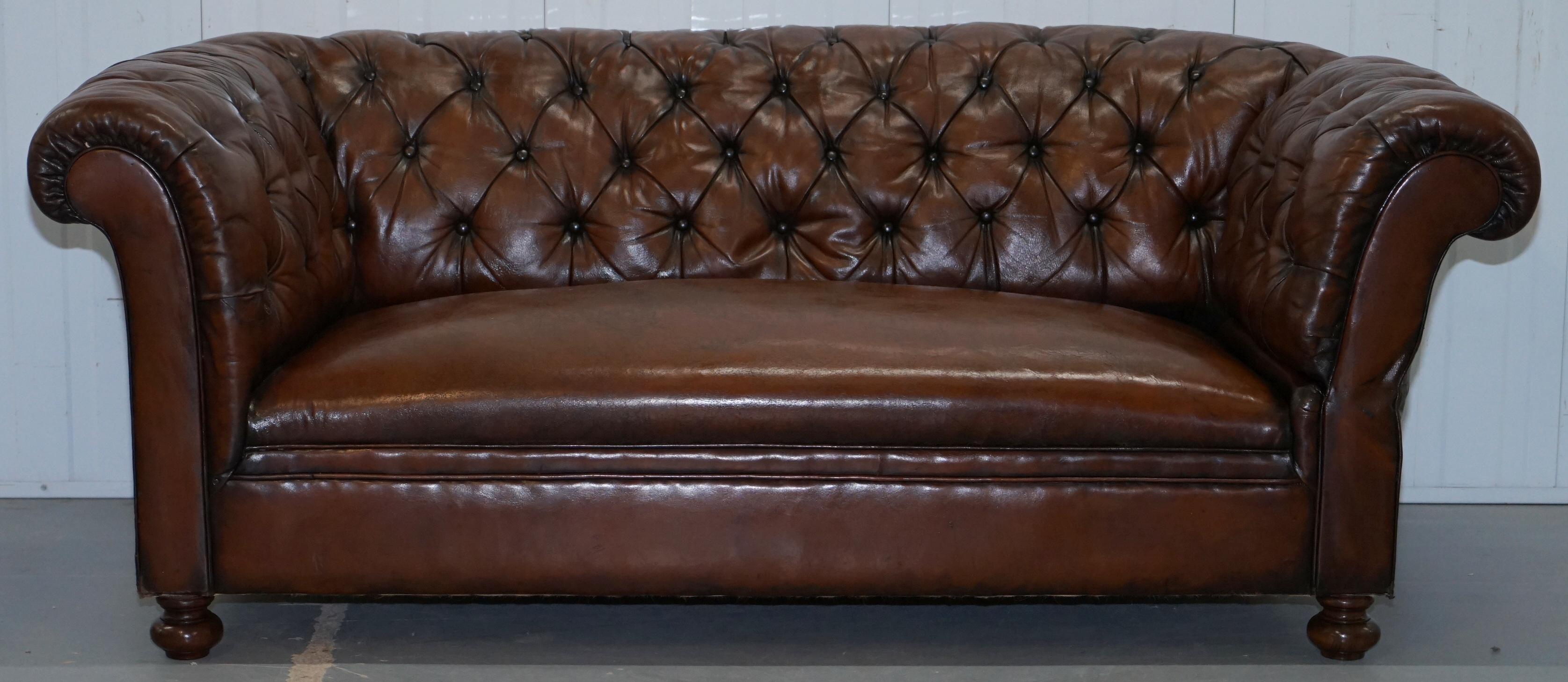We are delighted to offer for sale this stunning fully restored Victorian circa 1880 hand dyed Chesterfield two-seat drop arm sofa 

The sofa has been fully restored to include having the old colour stripped out, it has then been hand dyed this