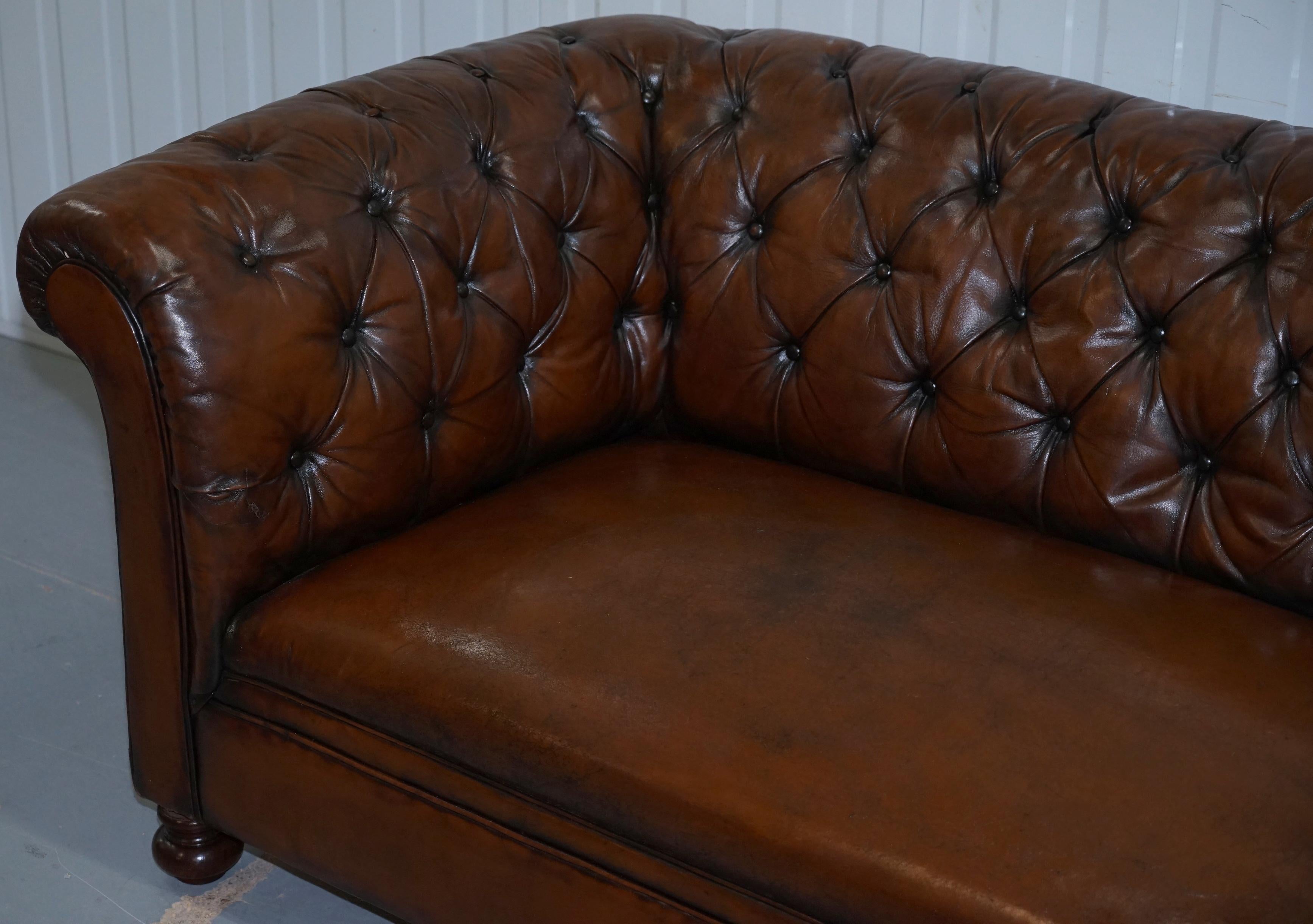 Hand-Crafted Restored Victorian Drop Arm Chesterfield Buttoned Hand Dyed Brown Leather Sofa