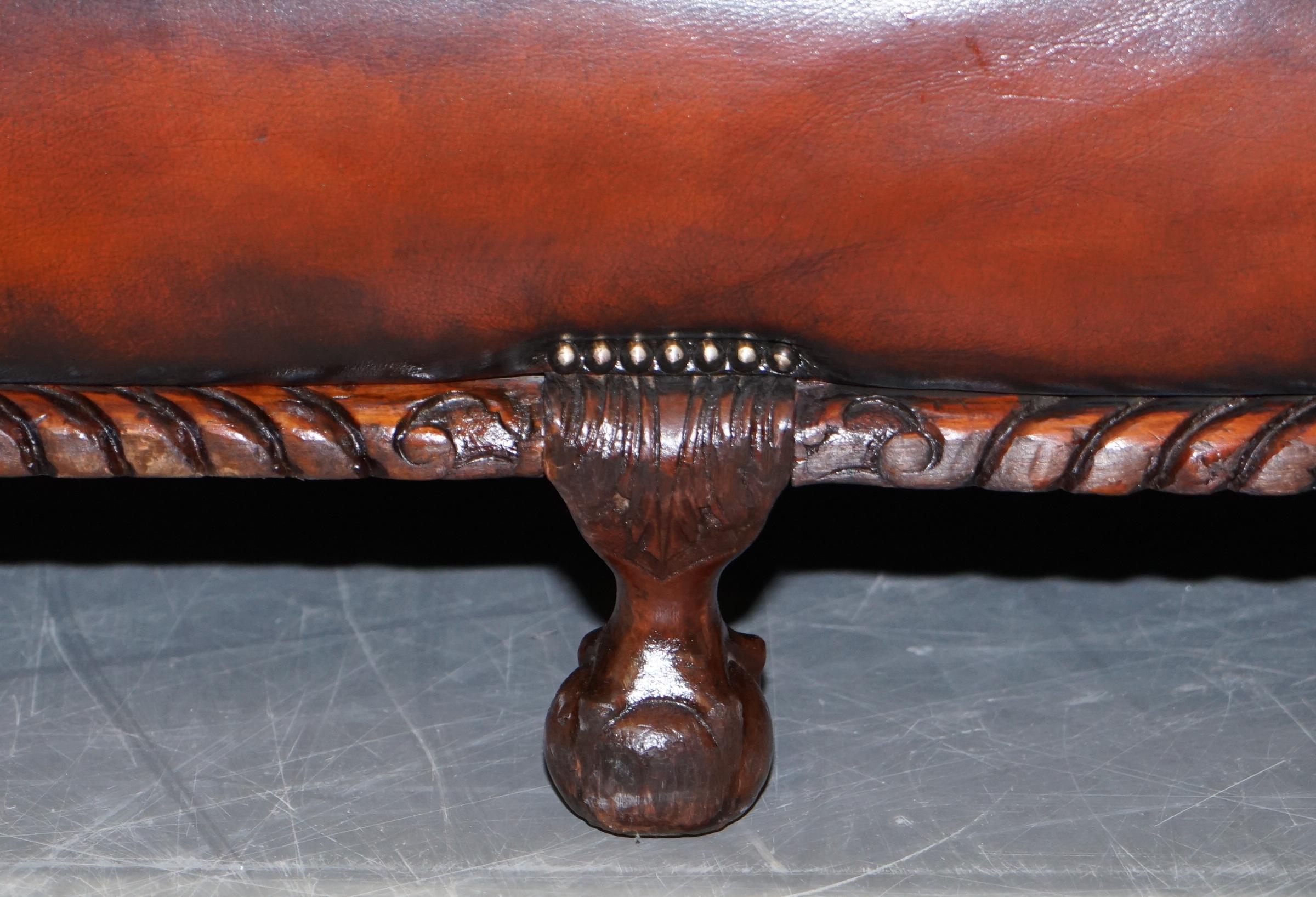 Restaurierte viktorianische Hand gefärbt Brown Ledersofa Claw & Ball Feet Federkissen im Angebot 8