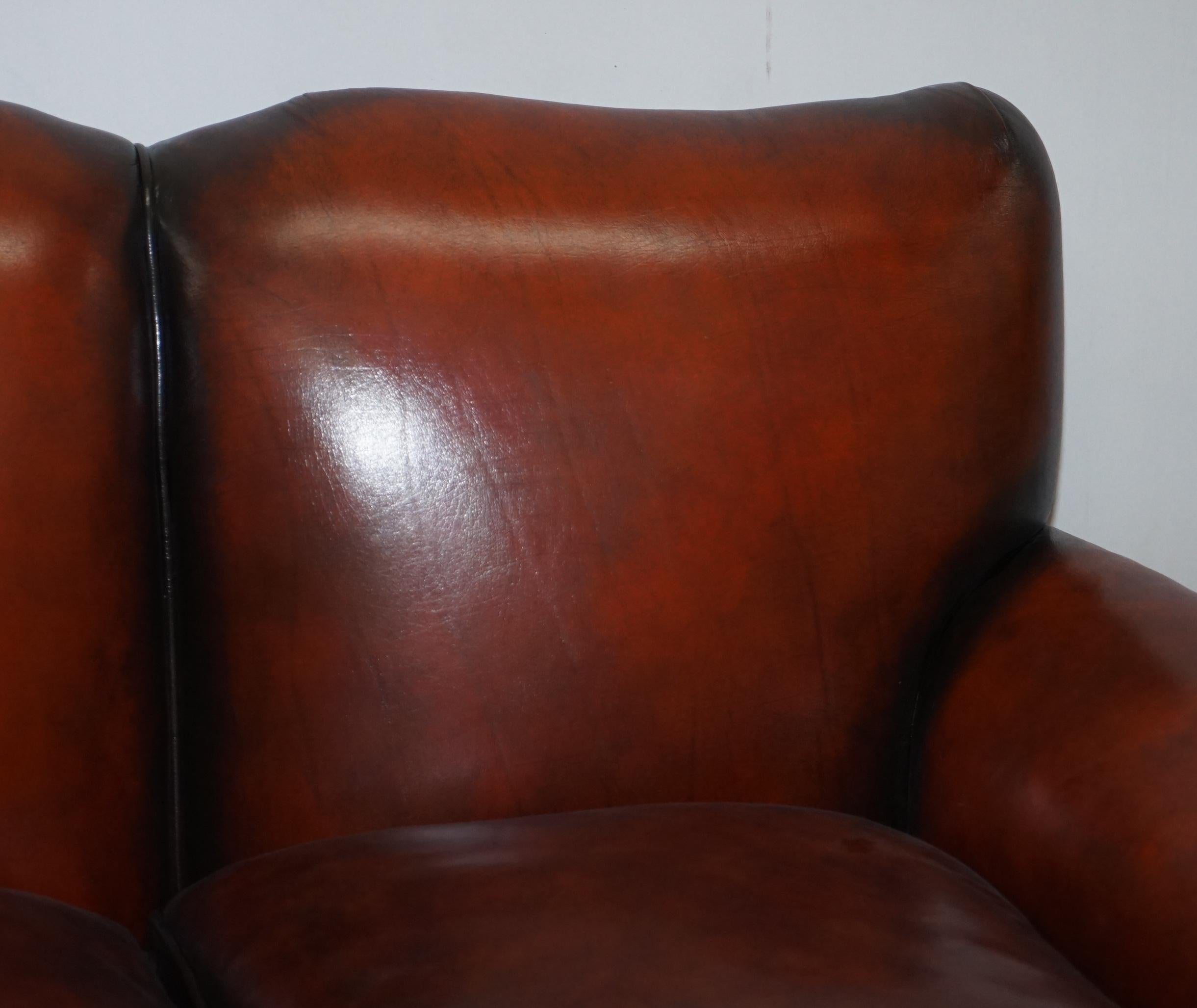 Hand-Crafted Restored Victorian Hand Dyed Brown Leather Sofa Claw & Ball Feet Feather Cushion For Sale