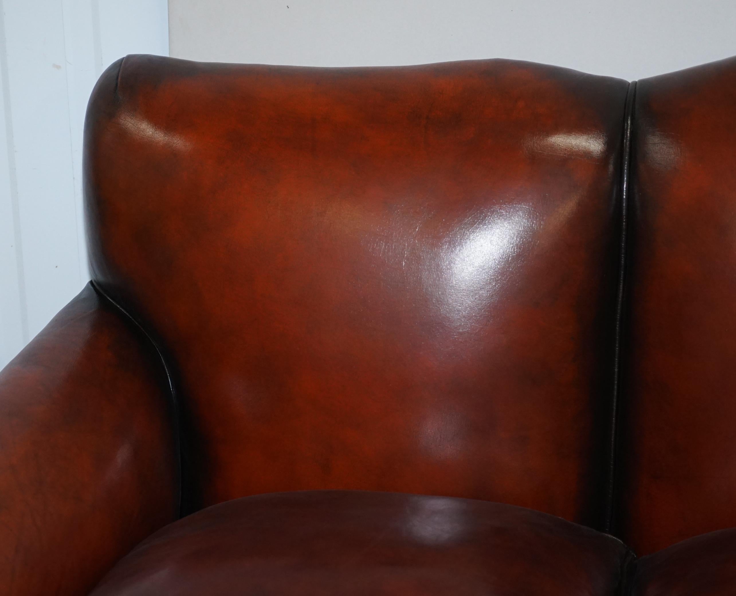 Restored Victorian Hand Dyed Brown Leather Sofa Claw & Ball Feet Feather Cushion For Sale 1