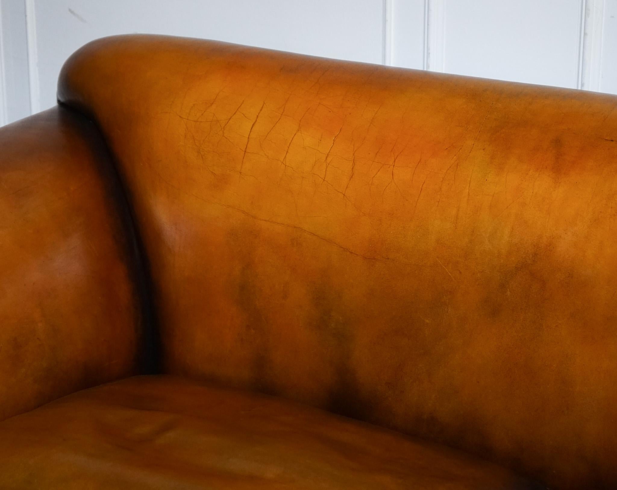 Leather RESTORED VICTORIAN HAND DYED TAN BROWN LEATHER SOFA CHESTERFiELD STUDS For Sale