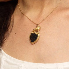 Restored Victorian Hand Engraved Lion Bloodstone Pendant 9 & 15 Carat Gold