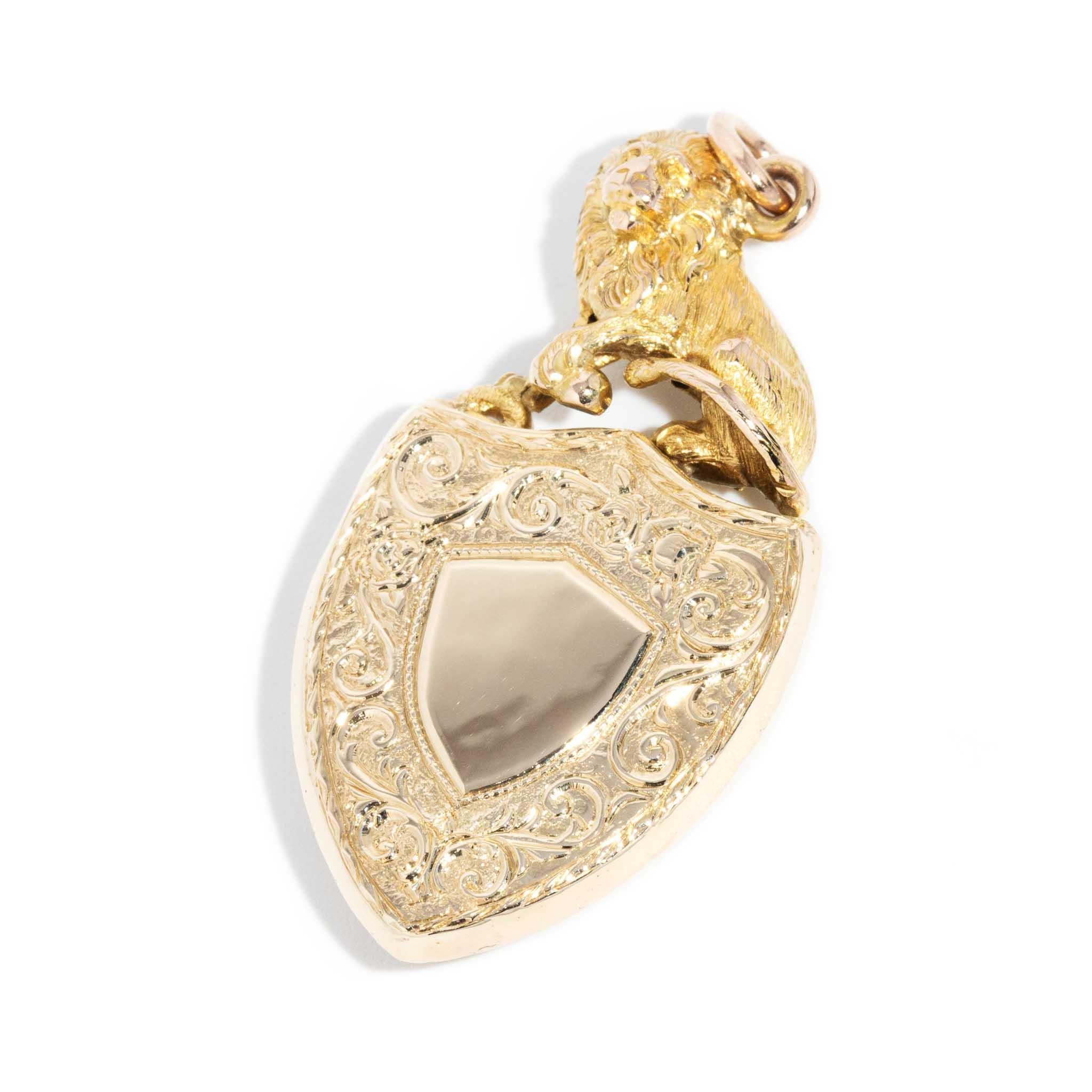 Pendentif victorien restauré gravé à la main en pierre de sang de lion 9 et 15 carats en vente 2