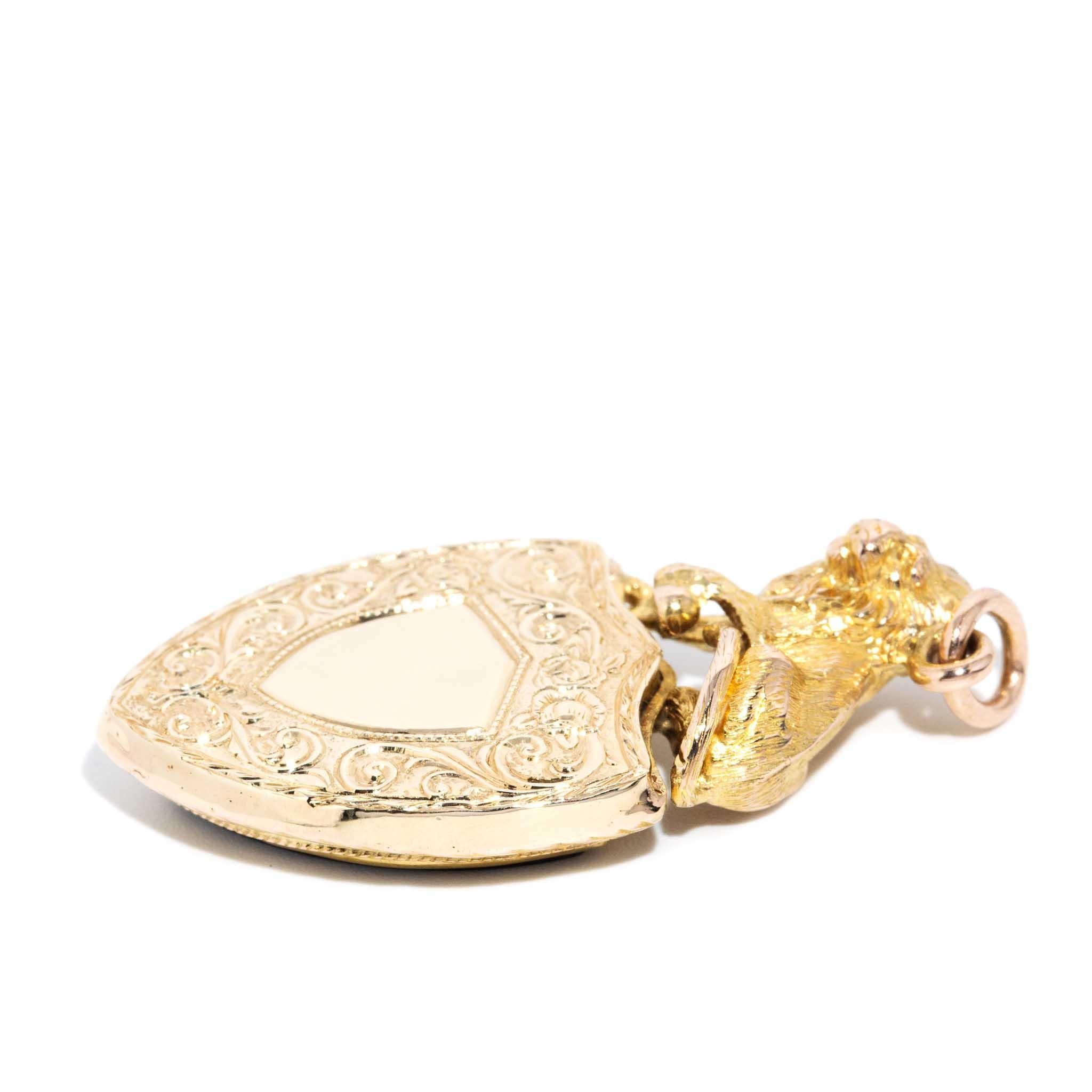 Pendentif victorien restauré gravé à la main en pierre de sang de lion 9 et 15 carats en vente 4