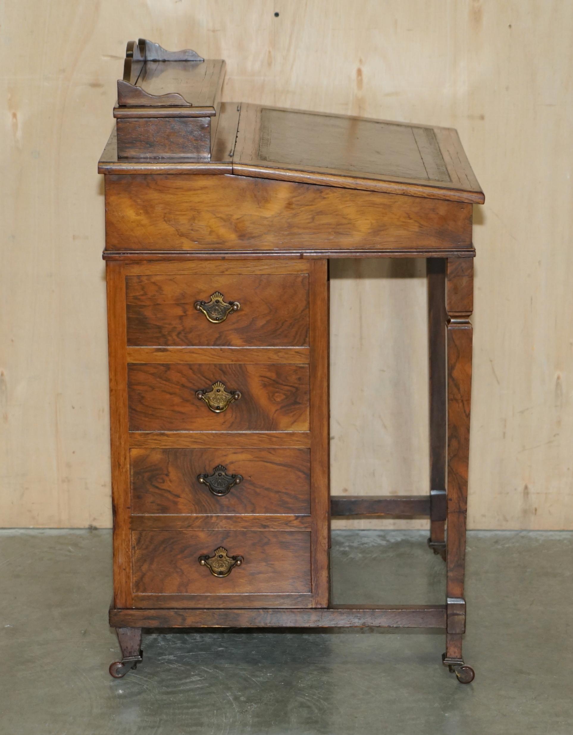 RESTORED ViCTORIAN HARDWOOD MARQUETRY INLAID & BROWN LEATHER DAVENPORT DESK For Sale 5