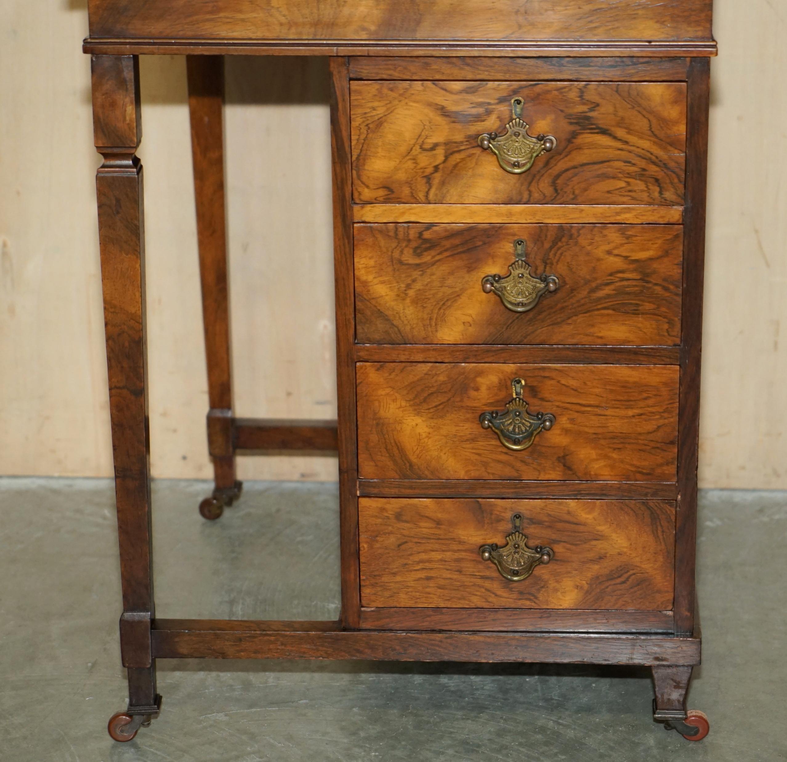 RESTORED ViCTORIAN HARDWOOD MARQUETRY INLAID & BROWN LEATHER DAVENPORT DESK For Sale 6