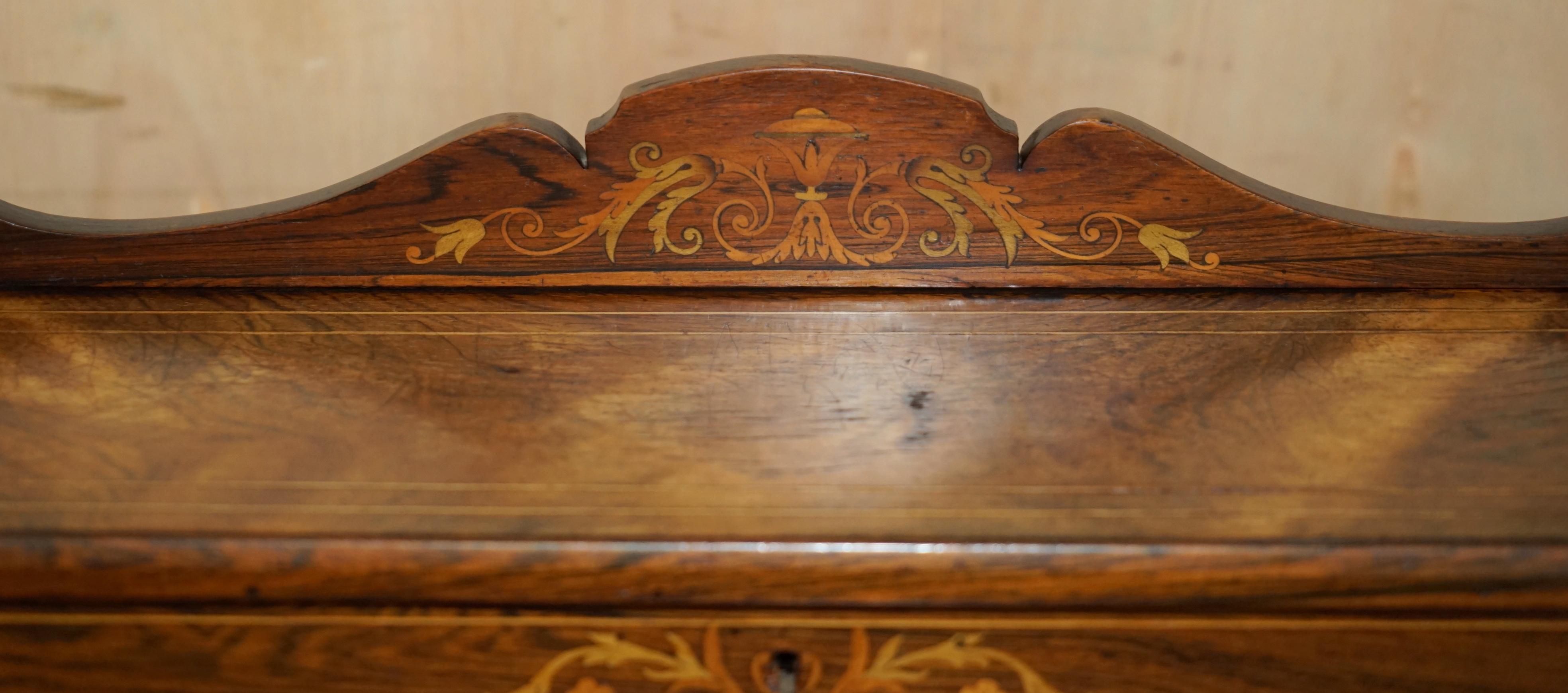 Hand-Crafted RESTORED ViCTORIAN HARDWOOD MARQUETRY INLAID & BROWN LEATHER DAVENPORT DESK For Sale