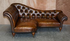 Restored Victorian Howard & Son's Chesterfield Brown Leather Corner Sofa Chaise