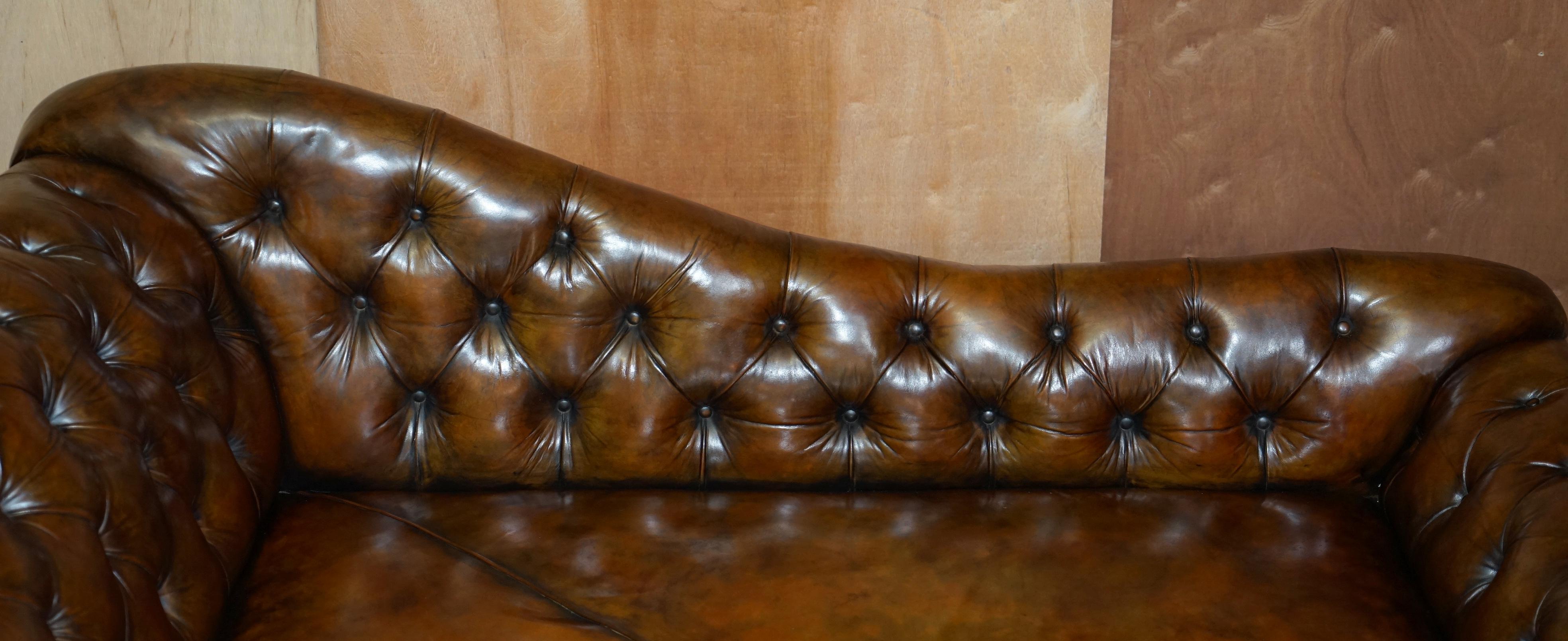 English Restored Victorian Howard & Son's Chesterfield Brown Leather Corner Sofa Chaise