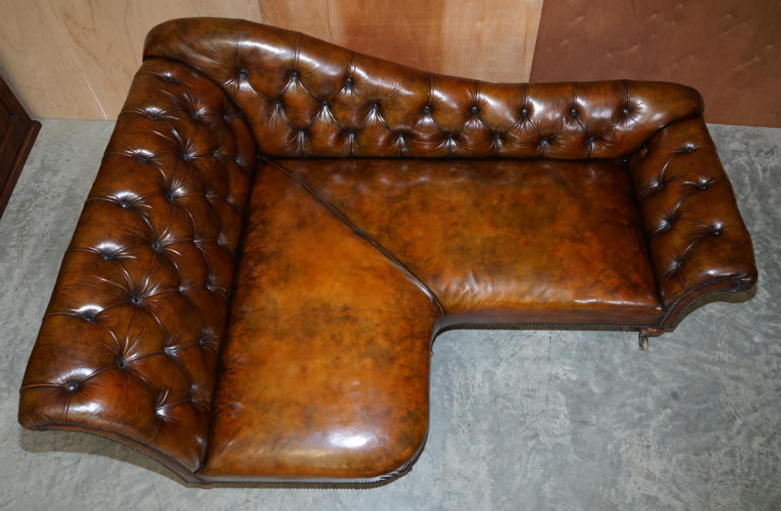 Hand-Crafted Restored Victorian Howard & Son's Chesterfield Brown Leather Corner Sofa Chaise