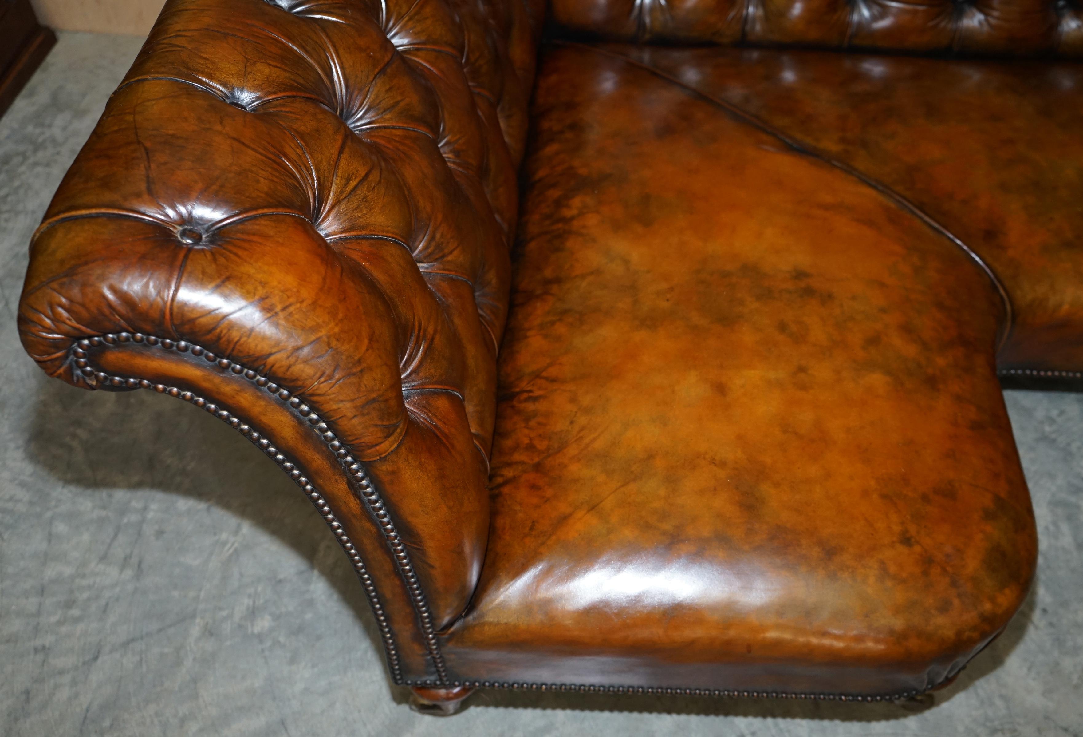 Late 19th Century Restored Victorian Howard & Son's Chesterfield Brown Leather Corner Sofa Chaise