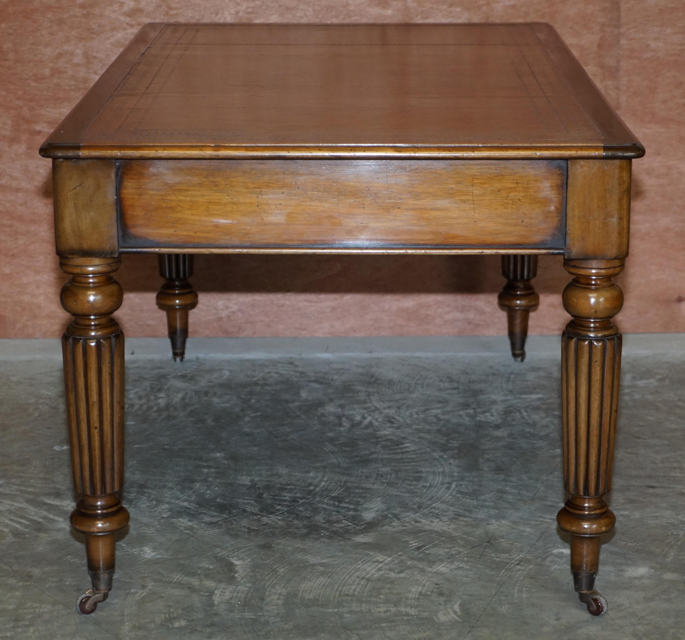 Restored Victorian Library Writing Table or Desk Brown Leather Top Gillows Legs 10