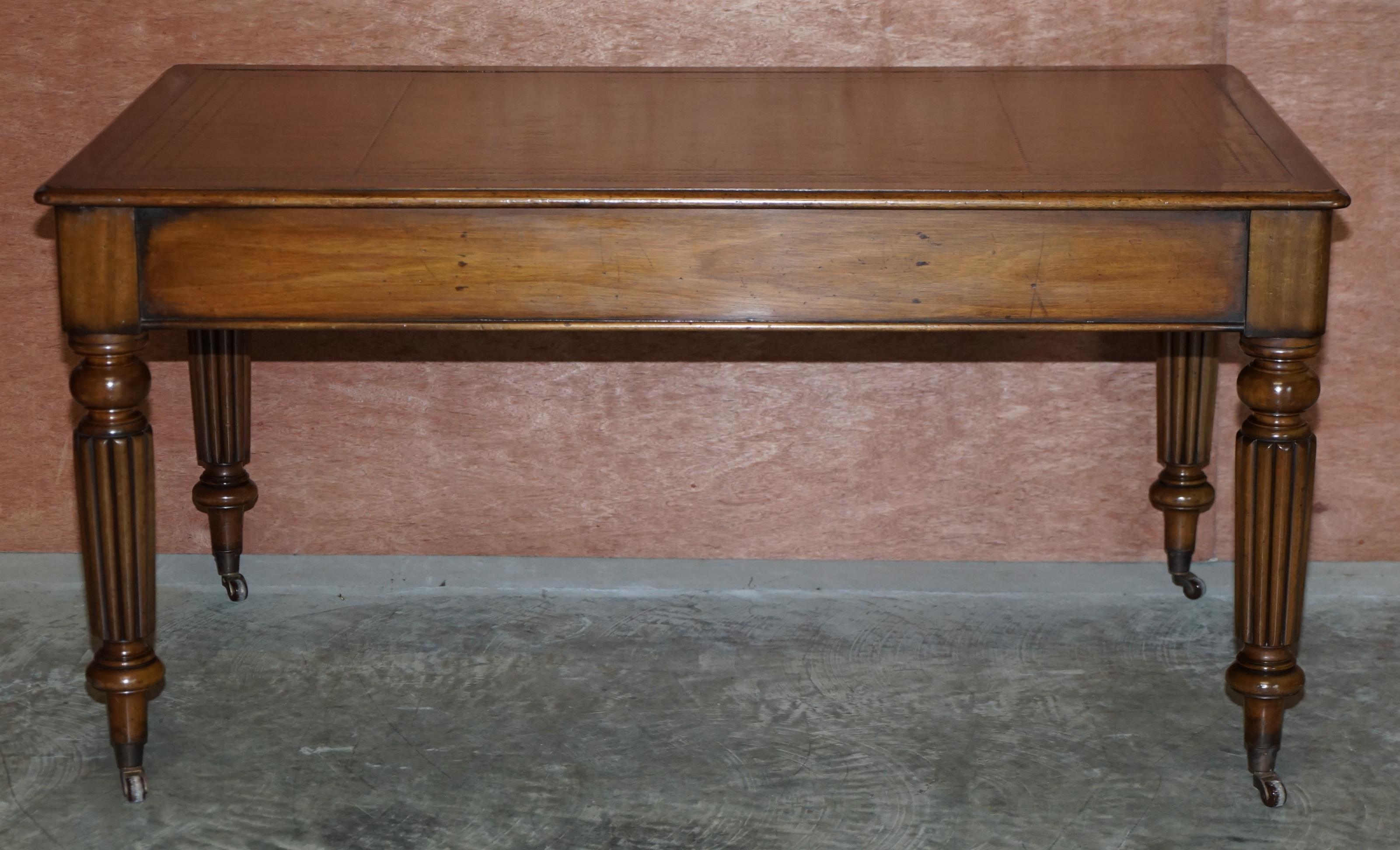 Restored Victorian Library Writing Table or Desk Brown Leather Top Gillows Legs 10