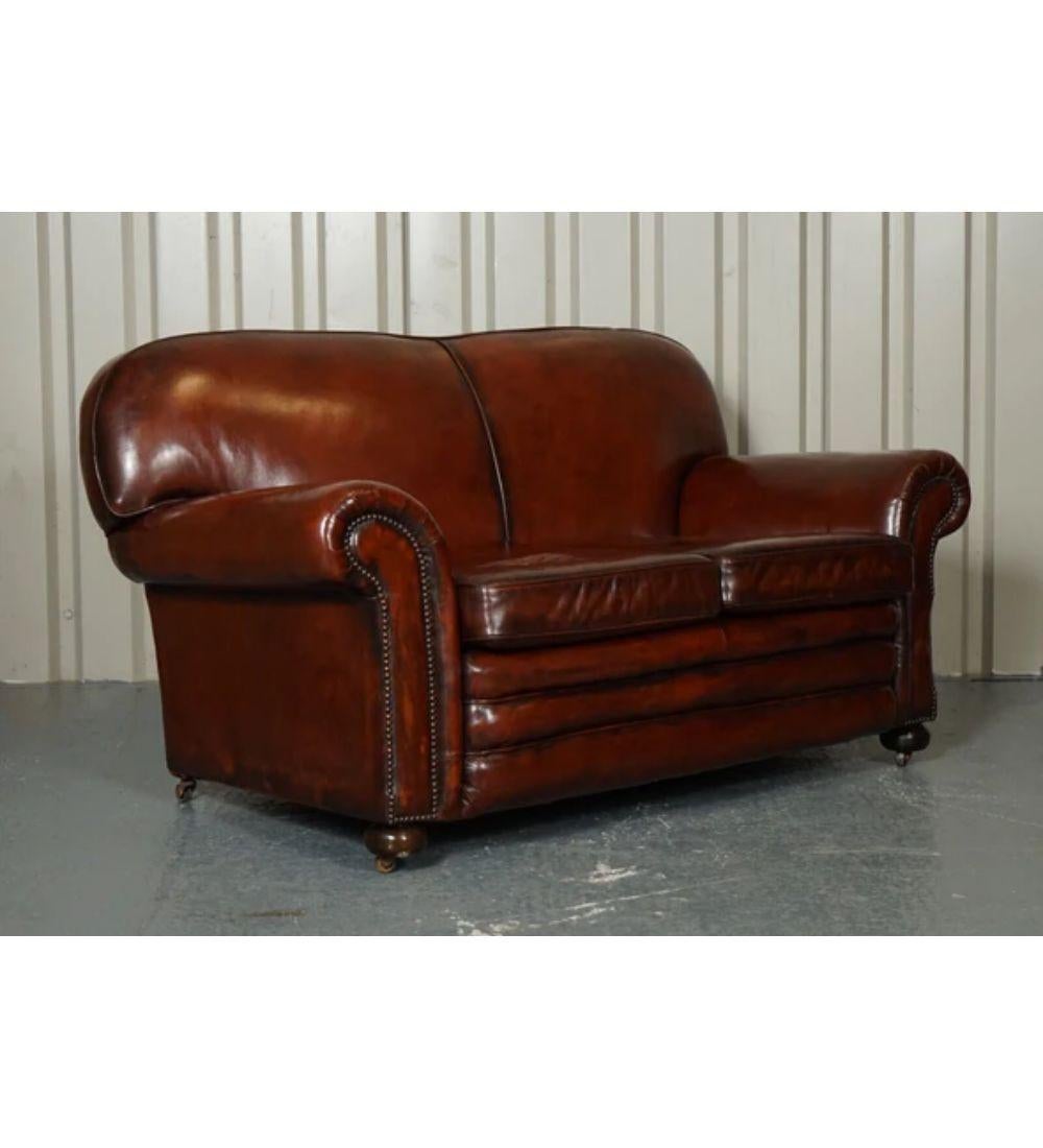 British Restored Victorian Maroon Dyed Leather Suite of Two Armchairs and Sofa For Sale