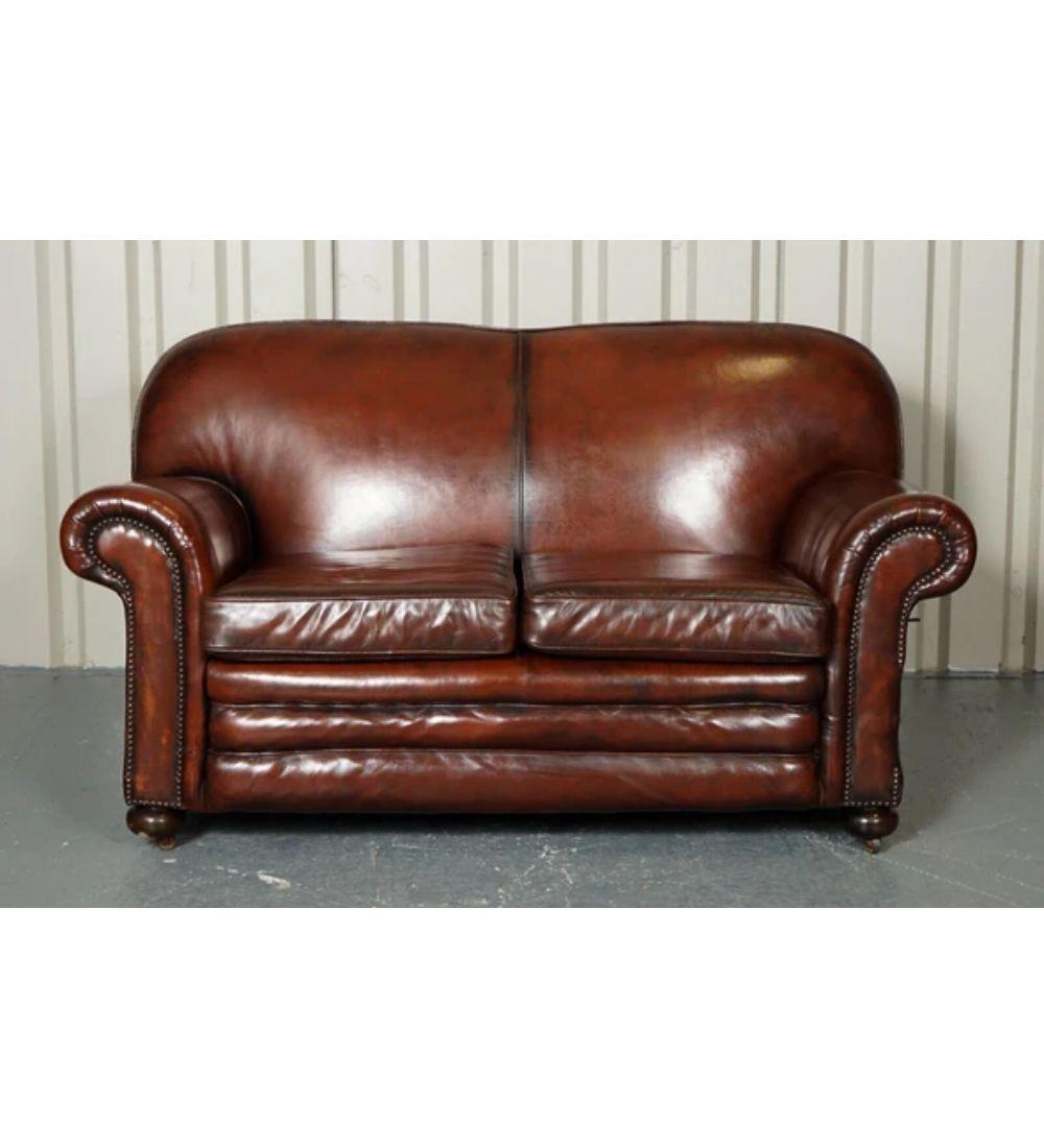 Hand-Crafted Restored Victorian Maroon Dyed Leather Suite of Two Armchairs and Sofa For Sale