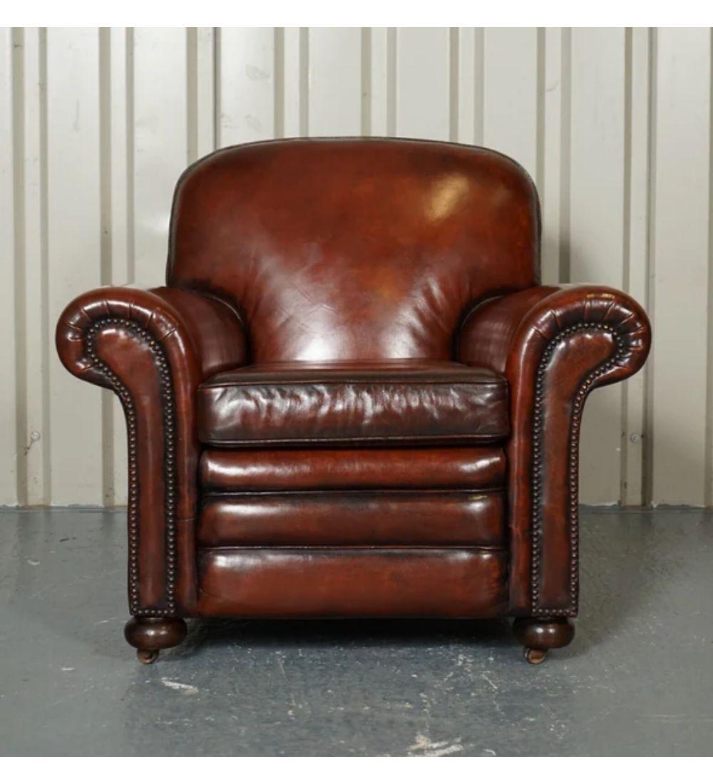 Restored Victorian Maroon Dyed Leather Suite of Two Armchairs and Sofa For Sale 3