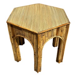 Restored Victorian Reed Stick Rattan Hexagon Arched Side Table