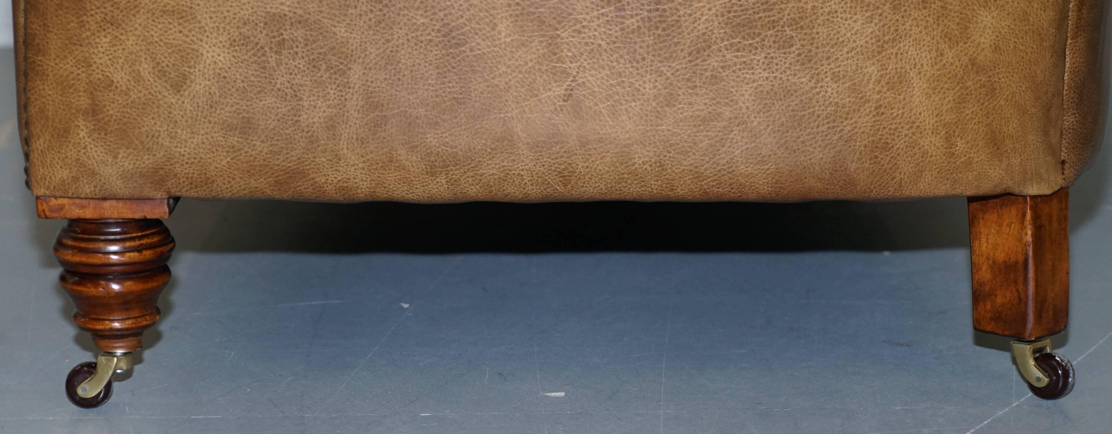 Restored Victorian Walnut Framed Chesterfield Club Sofa Heritage Brown Leather 10
