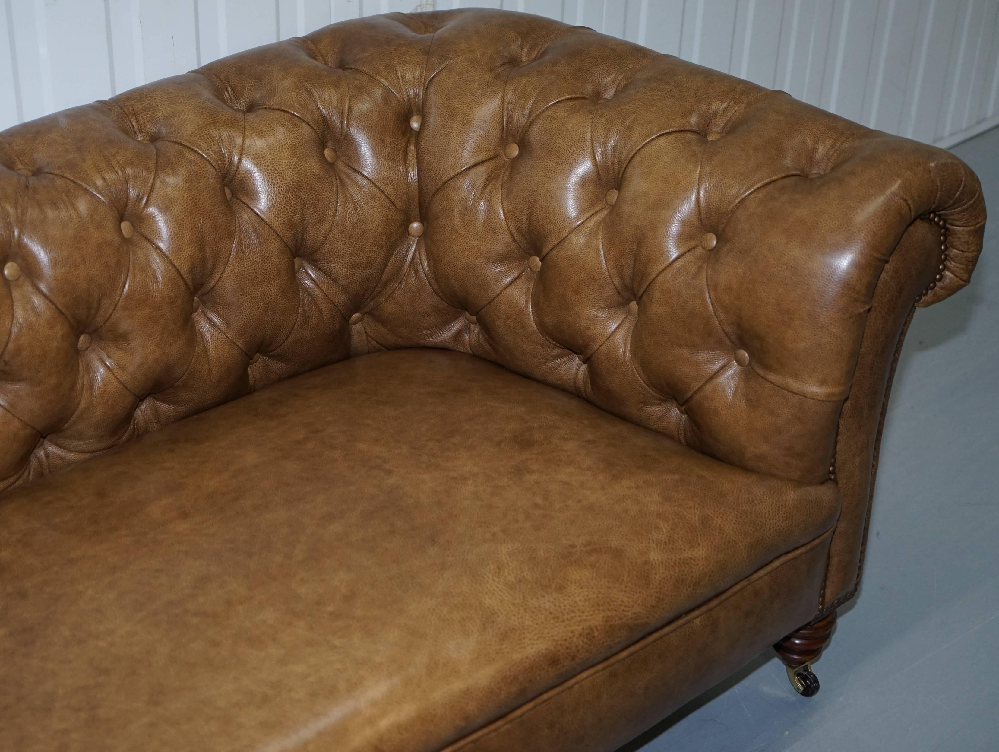 Hand-Crafted Restored Victorian Walnut Framed Chesterfield Club Sofa Heritage Brown Leather