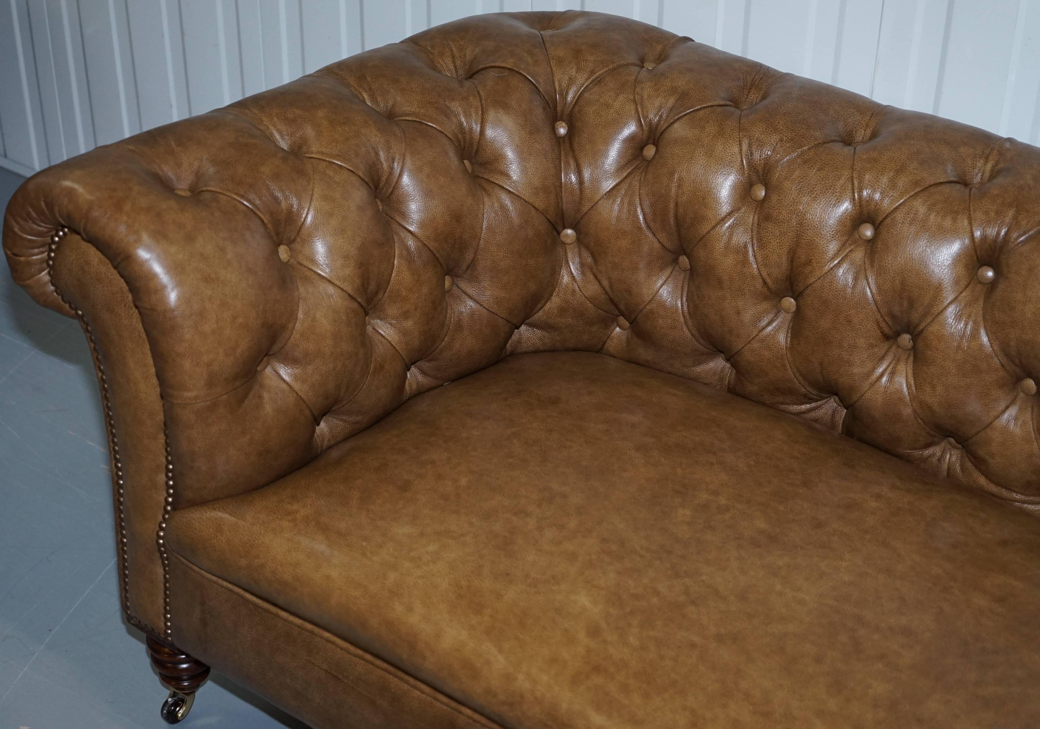 19th Century Restored Victorian Walnut Framed Chesterfield Club Sofa Heritage Brown Leather