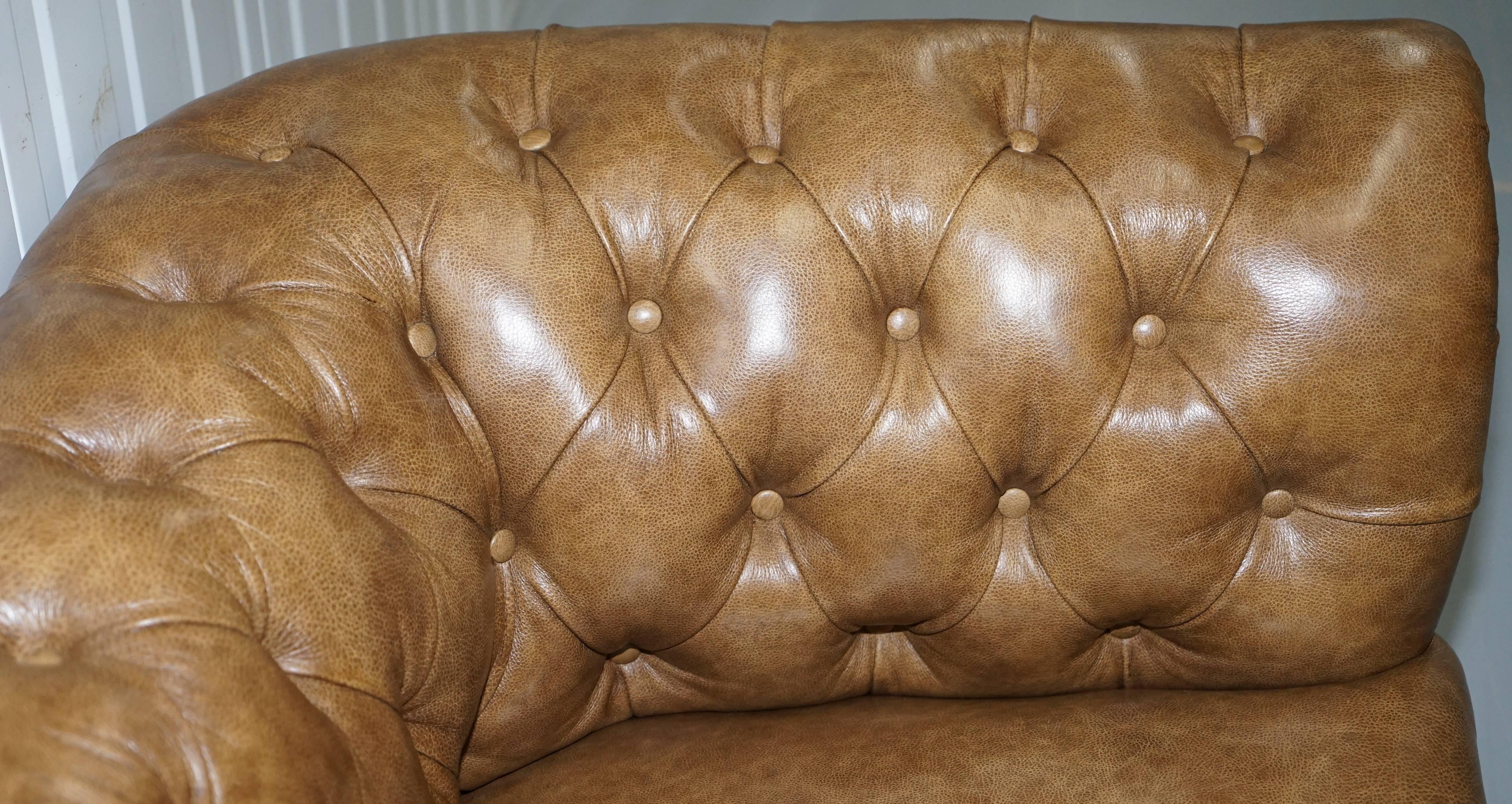 Restored Victorian Walnut Framed Chesterfield Club Sofa Heritage Brown Leather 2