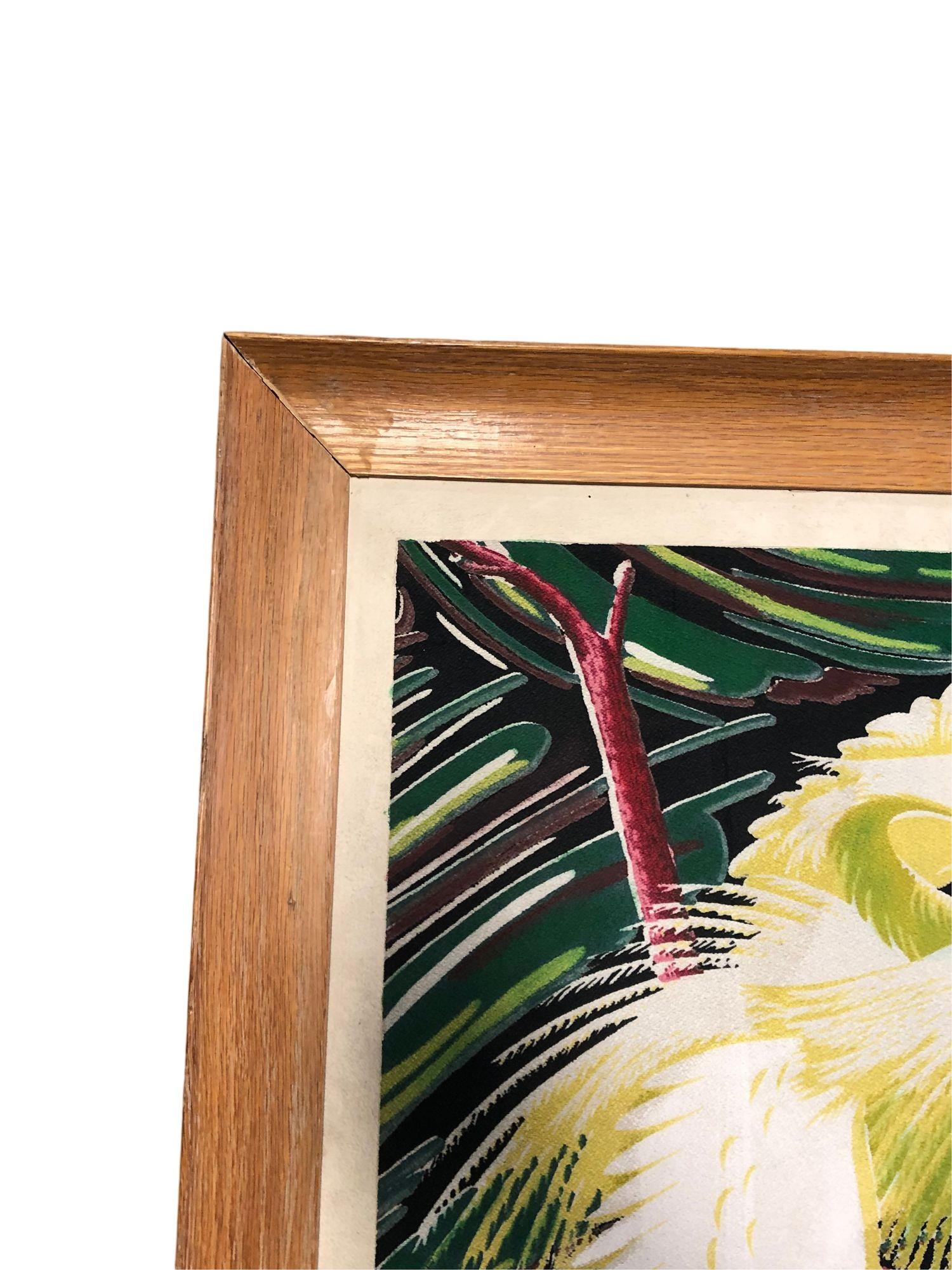 Restaurierte Vintage 1949 Rattan gerahmt Crane Barkcloth Stoffmuster von Spectrum im Angebot 1
