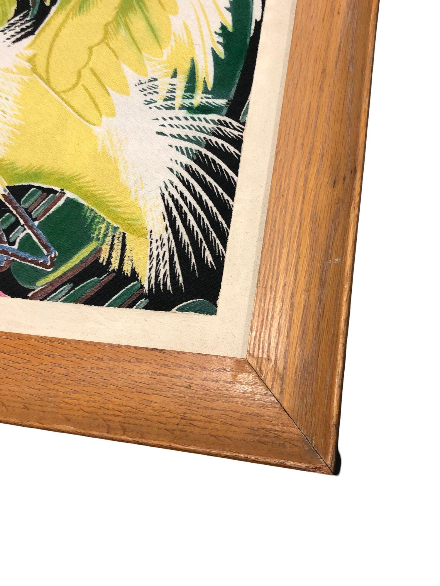 Restaurierte Vintage 1949 Rattan gerahmt Crane Barkcloth Stoffmuster von Spectrum im Angebot 2