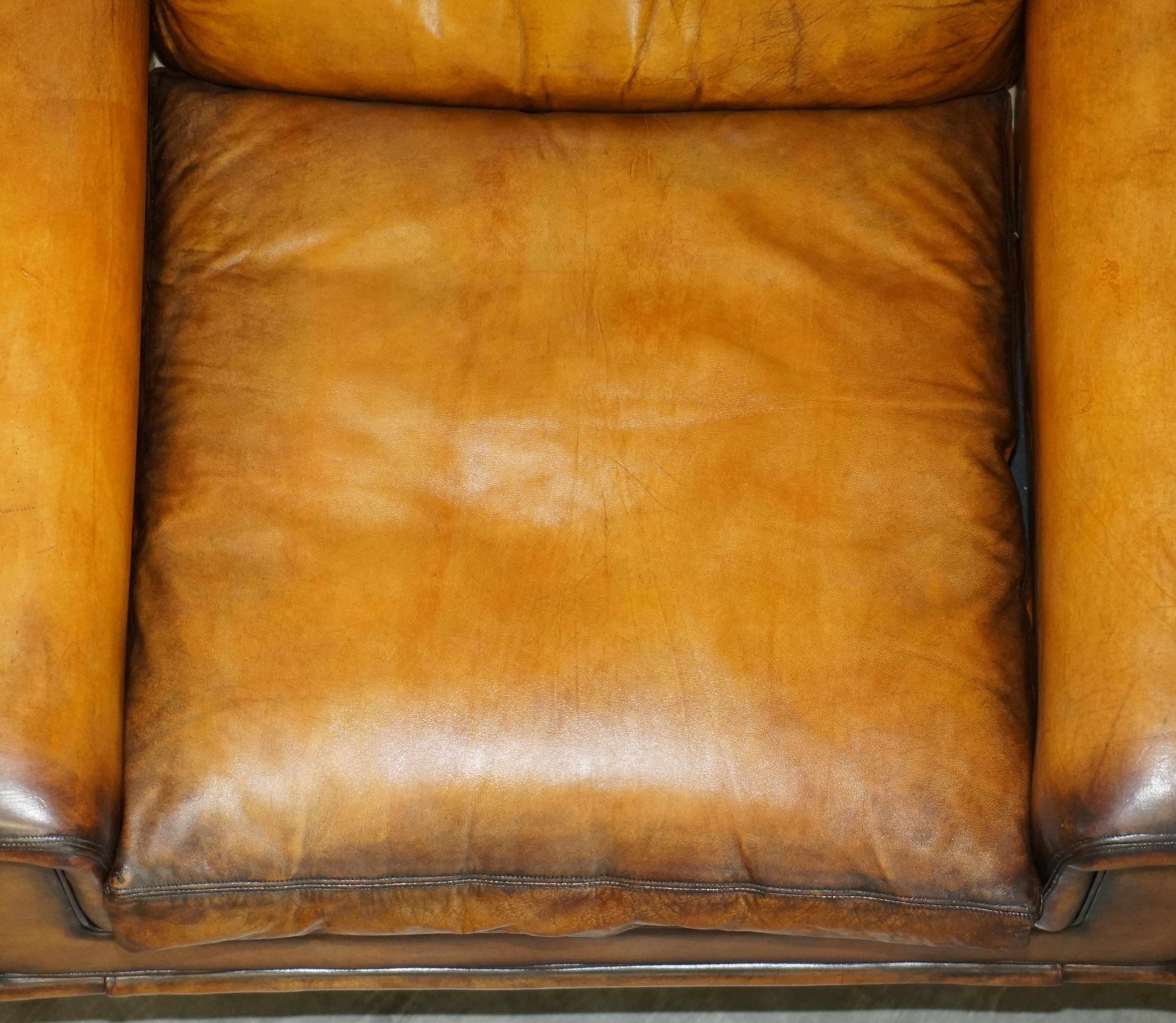 Restored Vintage 1970s Hand Dyed Whisky Brown Leather Swivel Armchair Part Set For Sale 4