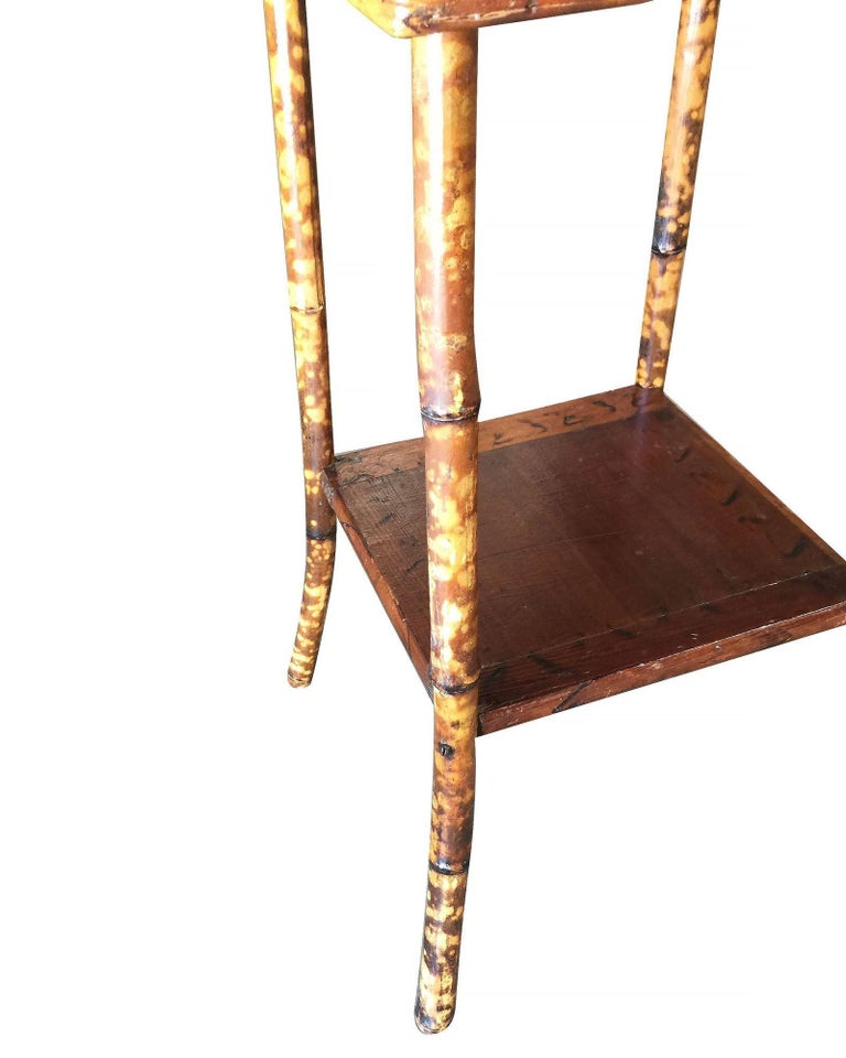 Restored Vintage Antique Tiger Bamboo Pedestal with Storage Box For