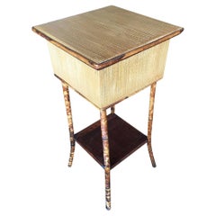 Restored Vintage Antique Tiger Bamboo Pedestal with Storage Box