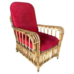 Restaurierter Vintage Art Deco "President's" High Stand Stick Rattan Lounge Chair