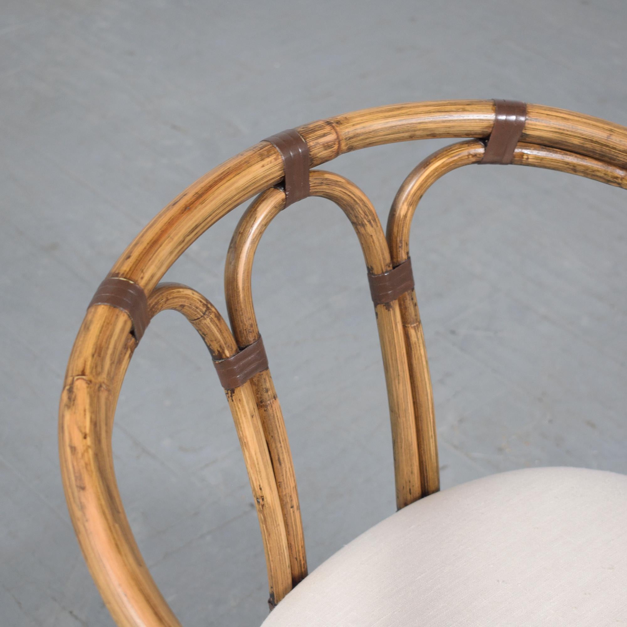 Restored Vintage Bamboo Barrel Armchairs - Set of Four For Sale 2