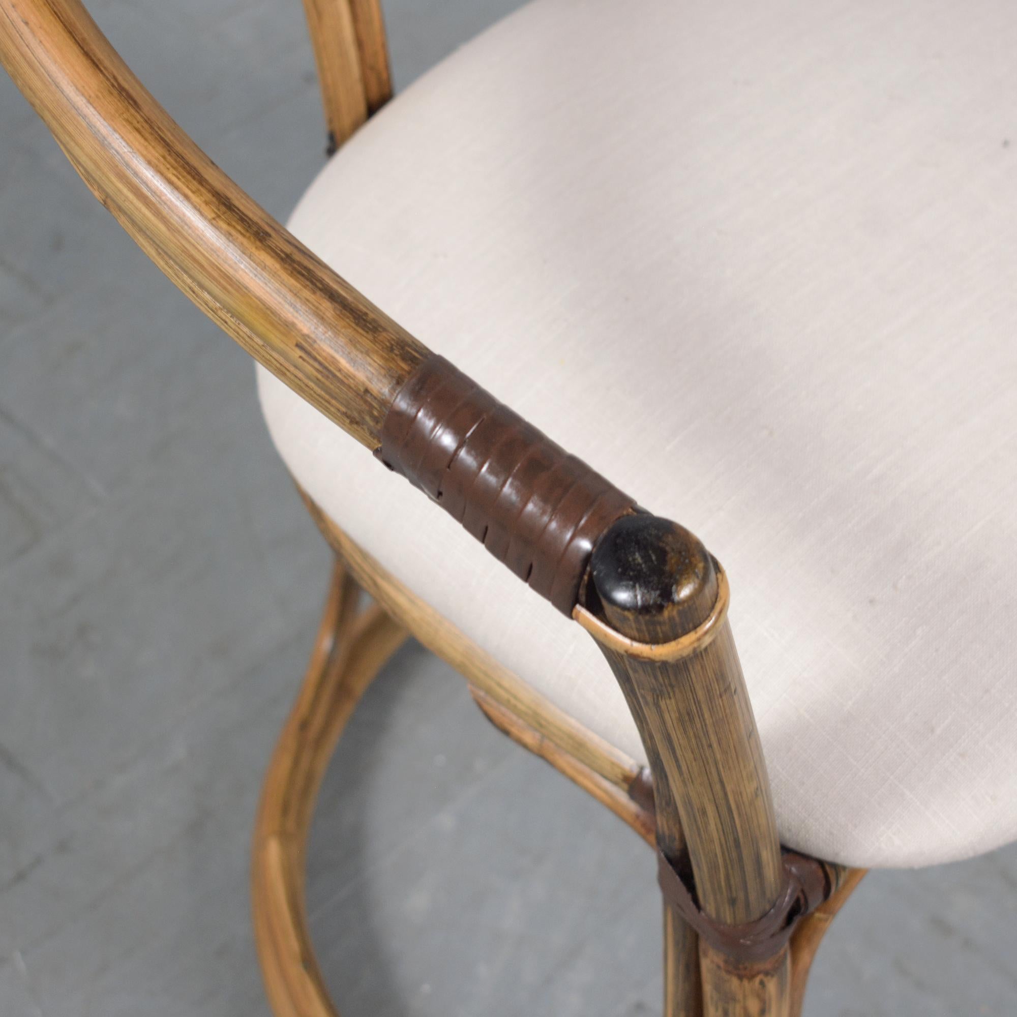 Set of Four Restored Vintage Bamboo Barrel Chairs with Ivory Upholstery For Sale 3