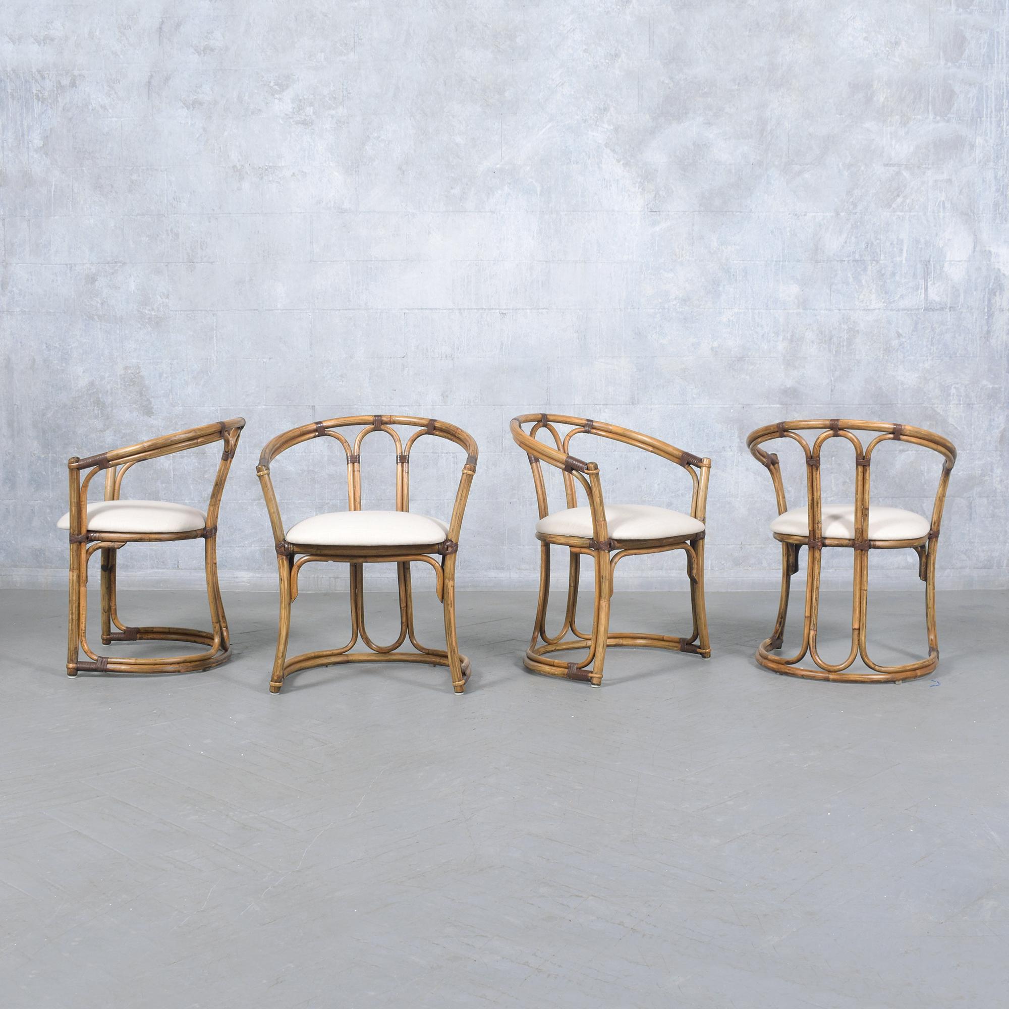 American Restored Vintage Bamboo Barrel Chairs Set of Four