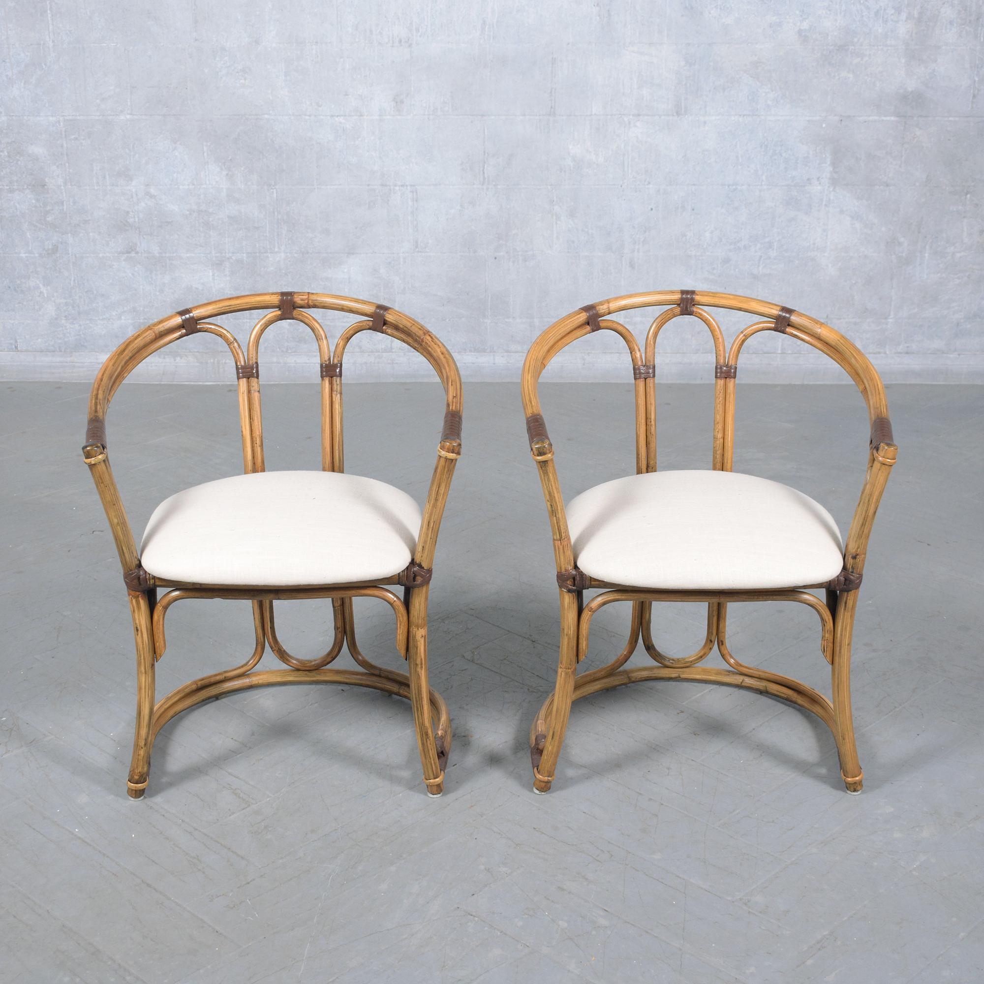 Restored Vintage Bamboo Barrel Chairs Set of Four In Good Condition In Los Angeles, CA