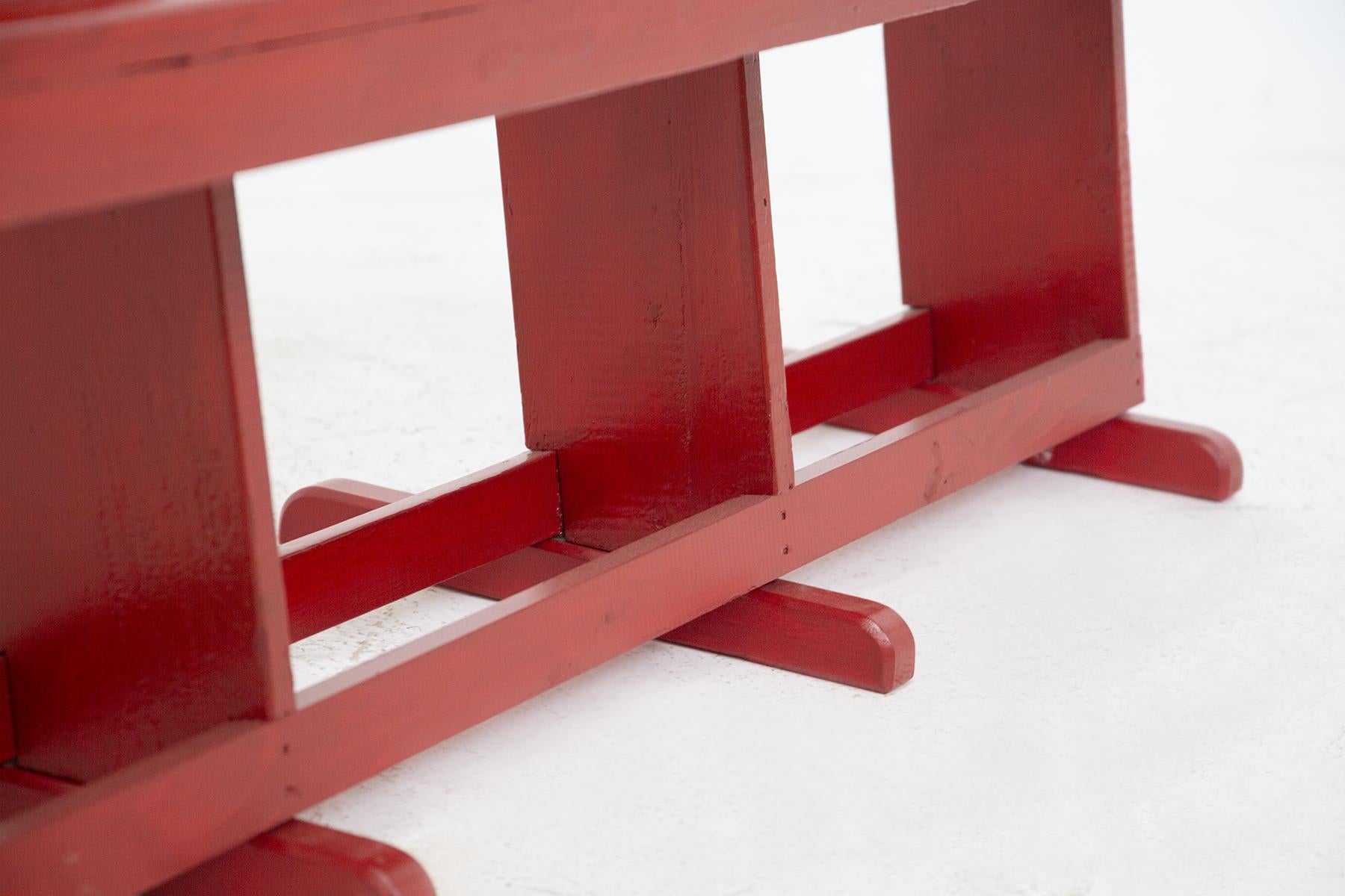 Mid-20th Century Restored Vintage Bench in Red Lacquered Wood For Sale