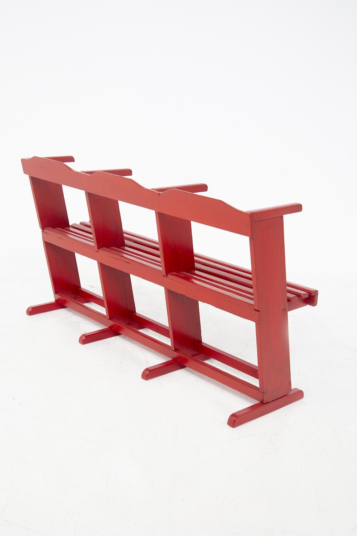 Restored Vintage Bench in Red Lacquered Wood For Sale 2