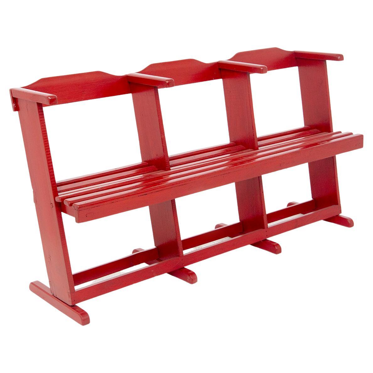Restored Vintage Bench in Red Lacquered Wood For Sale