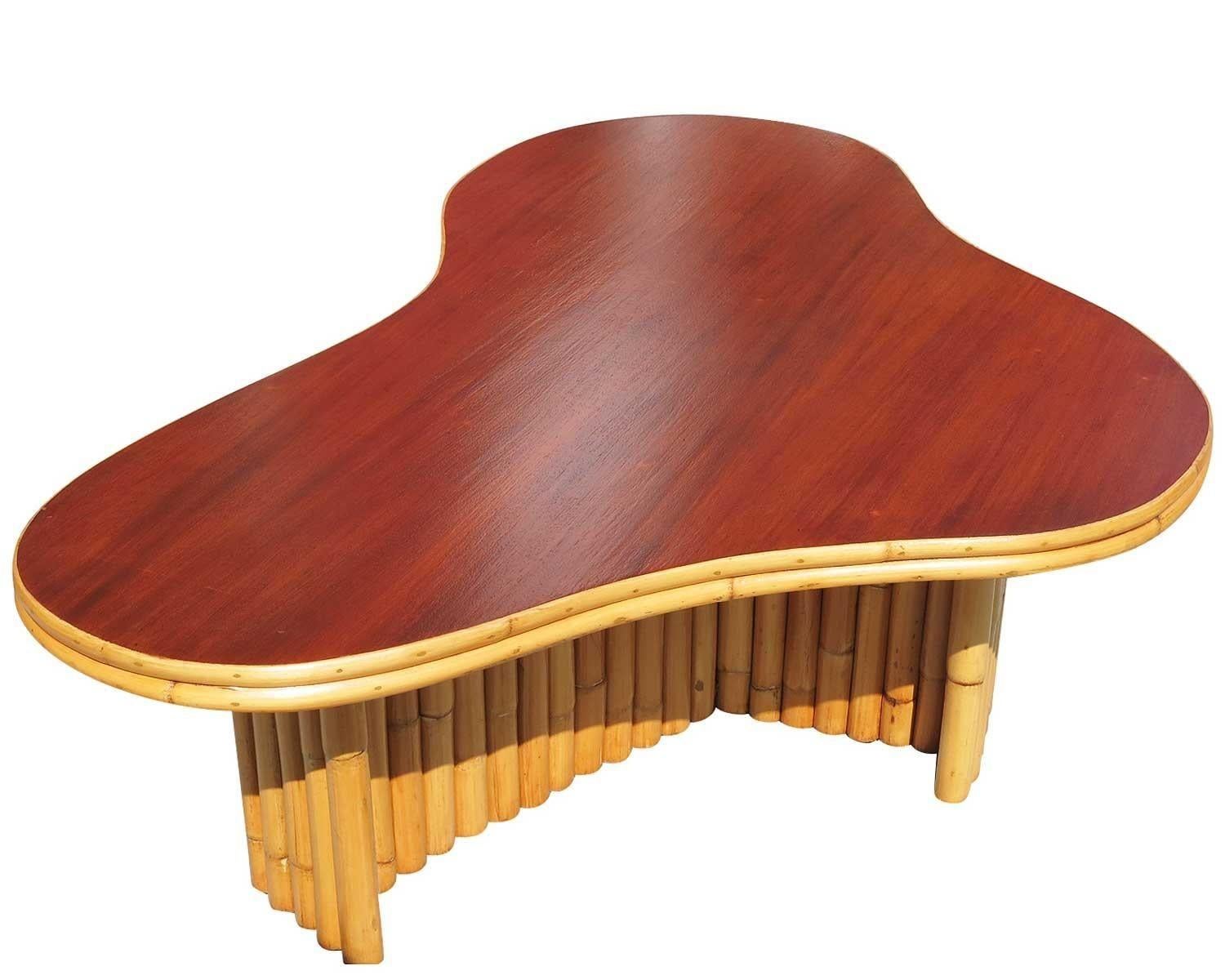 20th Century Restored Vintage Biomorphic Amoeba Rattan & Mahogany Coffee Table For Sale